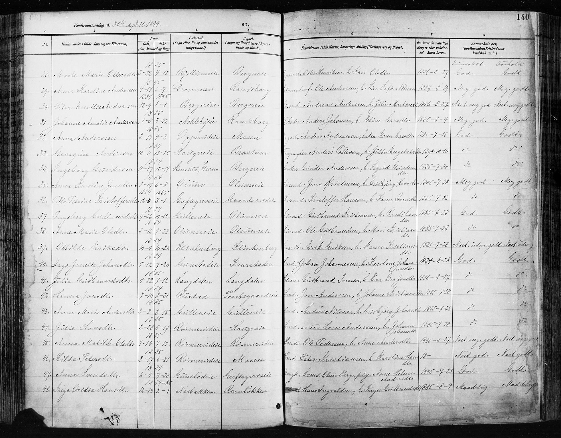 Jevnaker prestekontor, AV/SAH-PREST-116/H/Ha/Haa/L0009: Parish register (official) no. 9, 1891-1901, p. 140