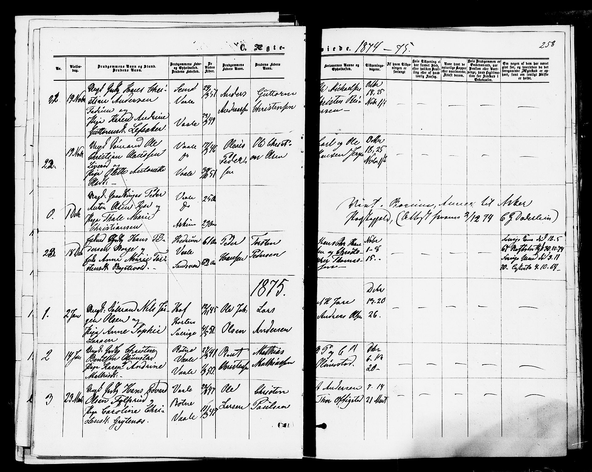 Våle kirkebøker, SAKO/A-334/F/Fa/L0010: Parish register (official) no. I 10, 1861-1877, p. 258
