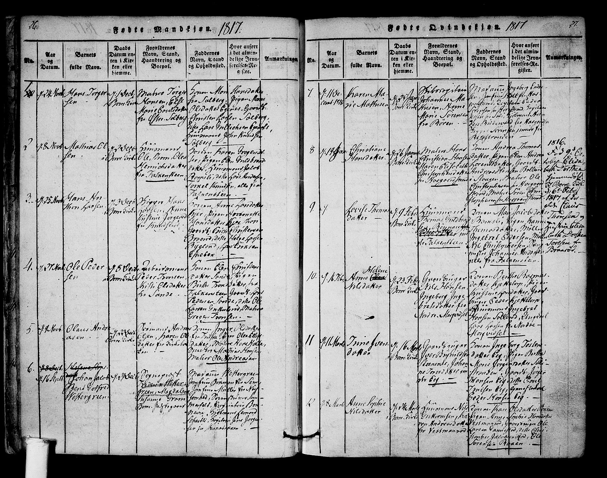 Borre kirkebøker, AV/SAKO-A-338/F/Fa/L0004: Parish register (official) no. I 4, 1815-1845, p. 26-27