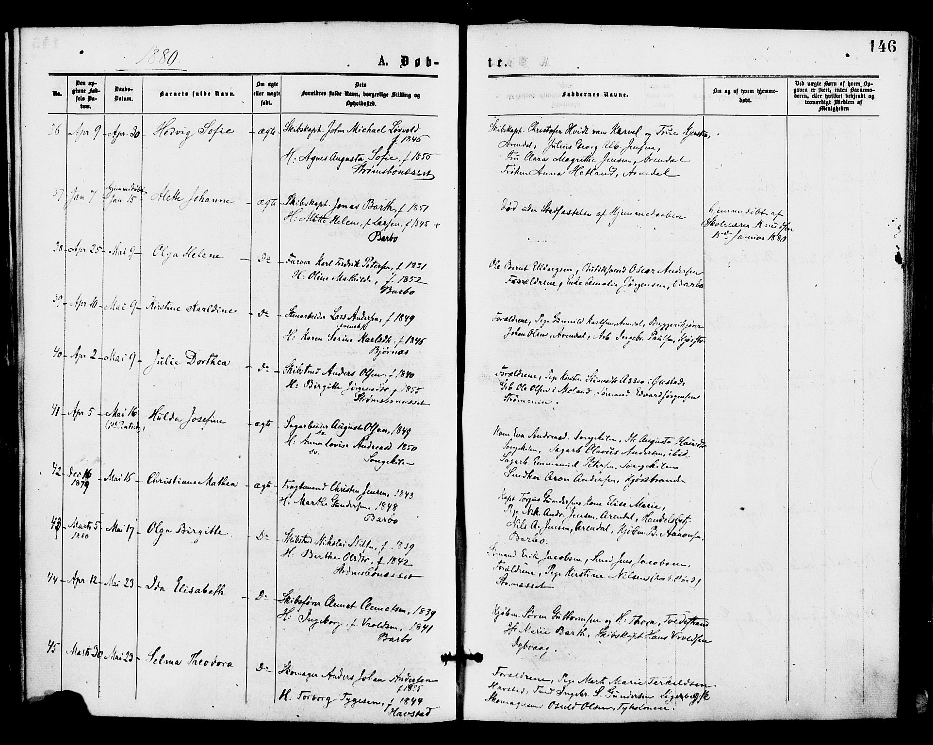 Barbu sokneprestkontor, AV/SAK-1111-0003/F/Fa/L0001: Parish register (official) no. A 1 /1, 1878-1883, p. 146