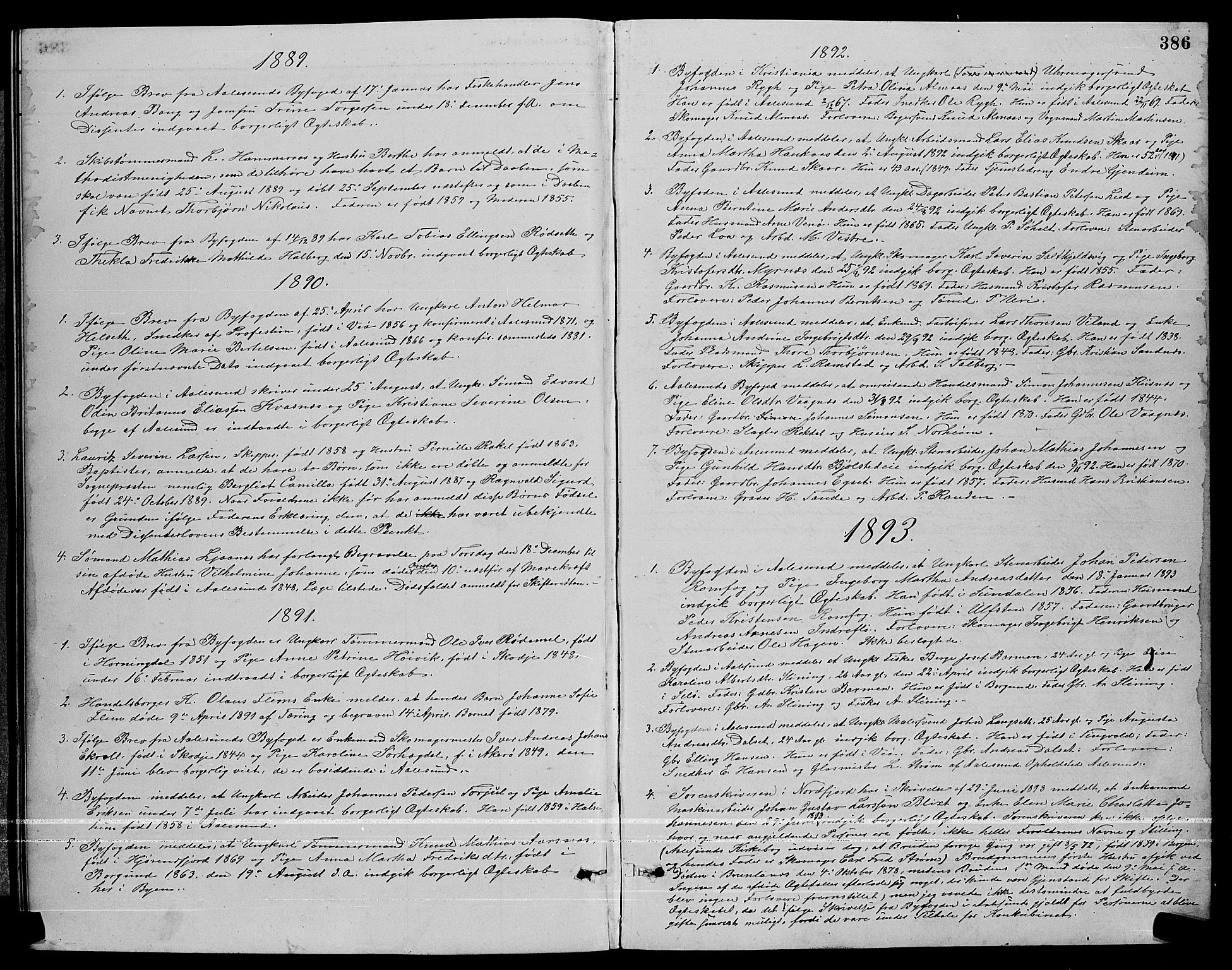 Ministerialprotokoller, klokkerbøker og fødselsregistre - Møre og Romsdal, SAT/A-1454/529/L0467: Parish register (copy) no. 529C04, 1889-1897, p. 386
