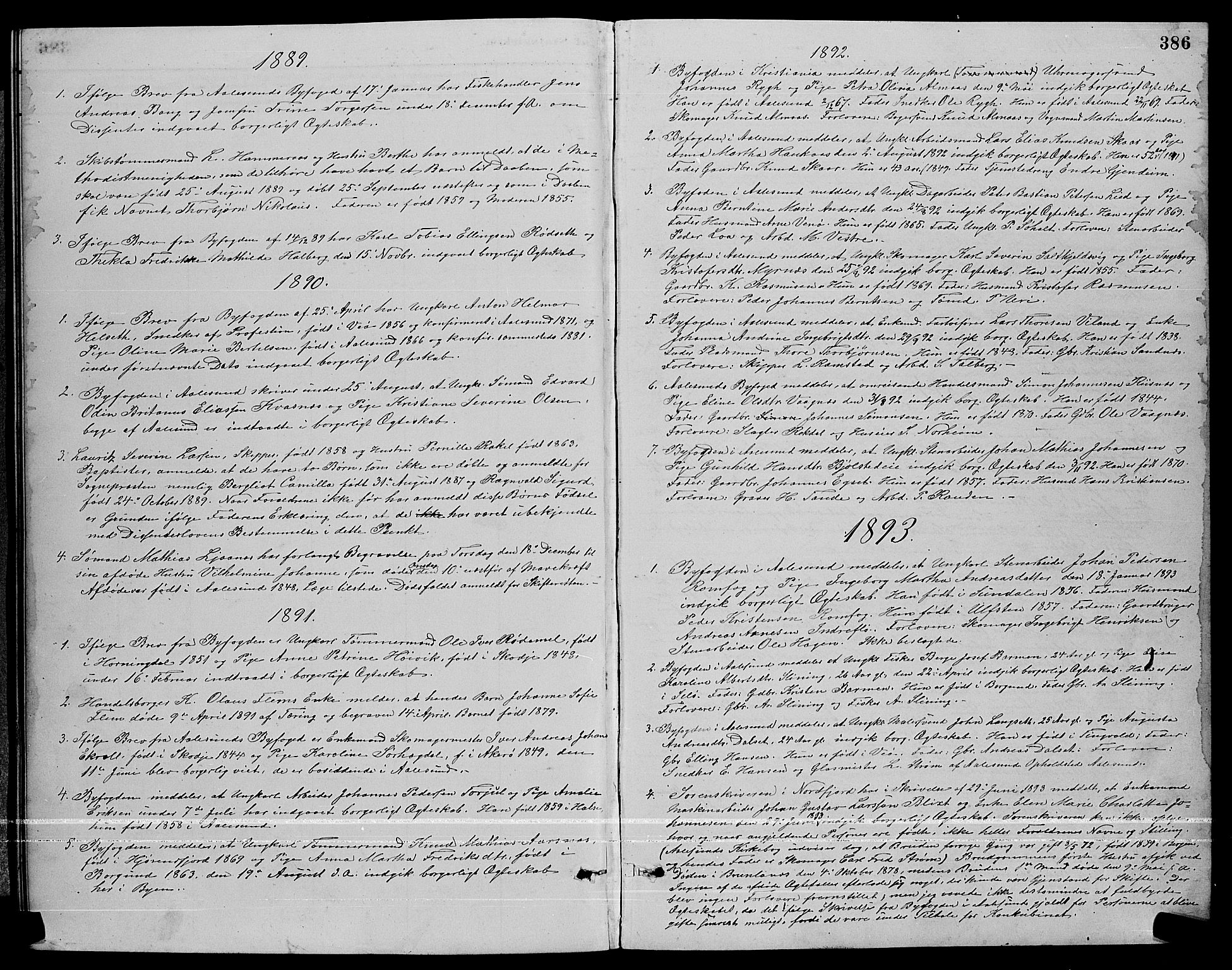 Ministerialprotokoller, klokkerbøker og fødselsregistre - Møre og Romsdal, AV/SAT-A-1454/529/L0467: Parish register (copy) no. 529C04, 1889-1897, p. 386