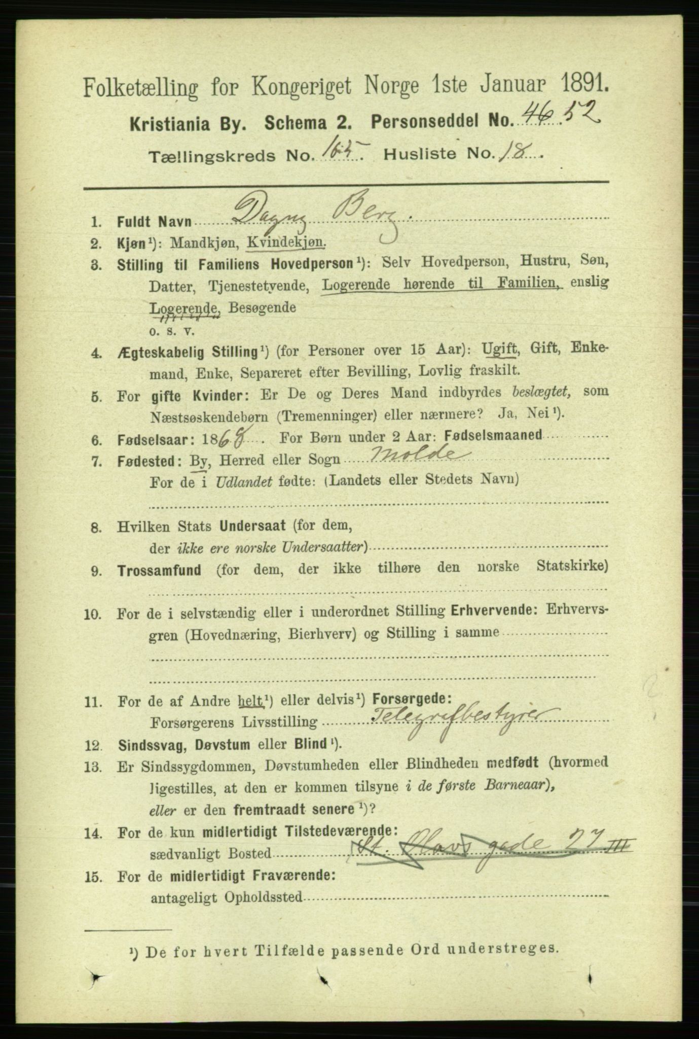RA, 1891 census for 0301 Kristiania, 1891, p. 53611
