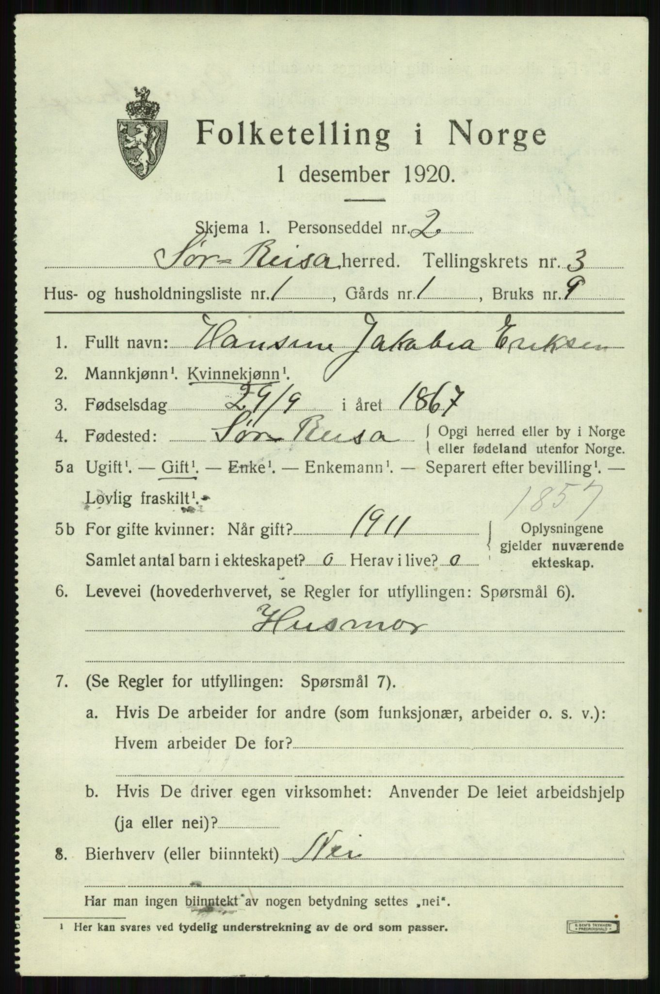 SATØ, 1920 census for Sørreisa, 1920, p. 1215