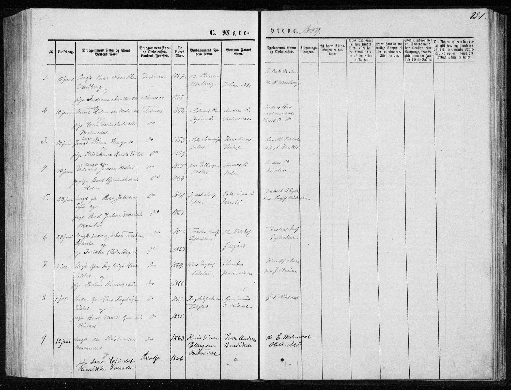 Ministerialprotokoller, klokkerbøker og fødselsregistre - Møre og Romsdal, SAT/A-1454/565/L0754: Parish register (copy) no. 565C03, 1870-1896, p. 231