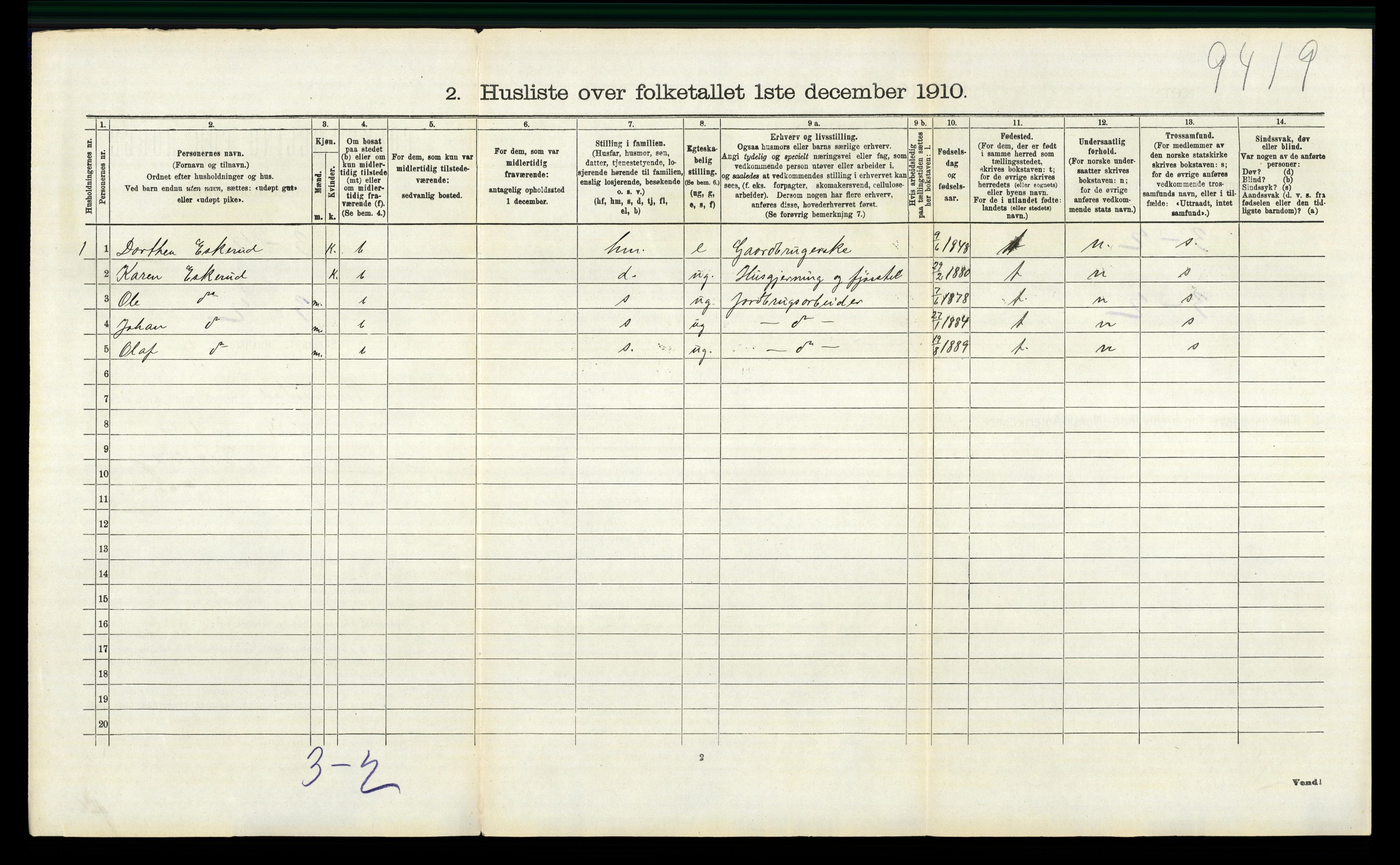 RA, 1910 census for Nannestad, 1910, p. 692