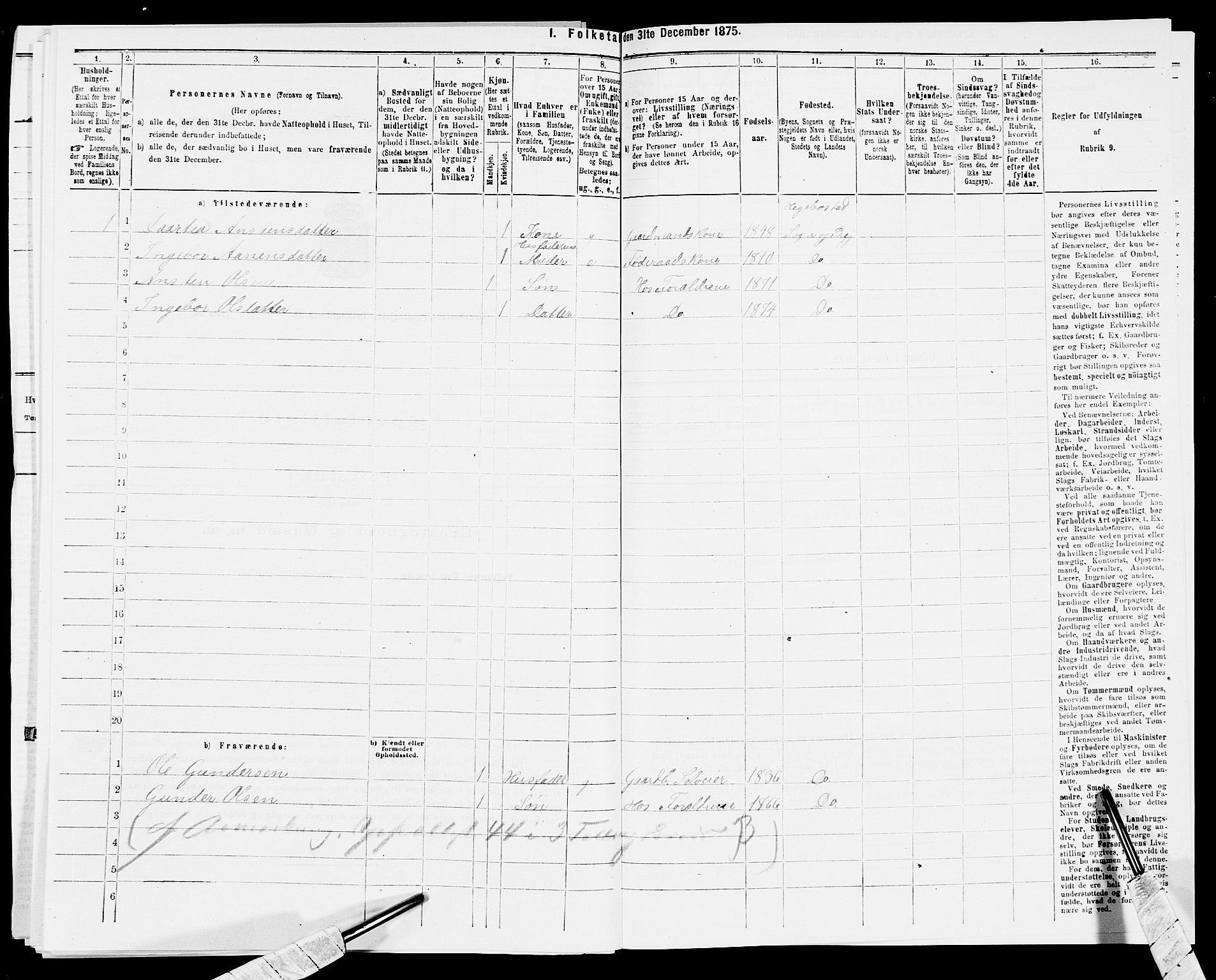 SAK, 1875 census for 1034P Hægebostad, 1875, p. 460