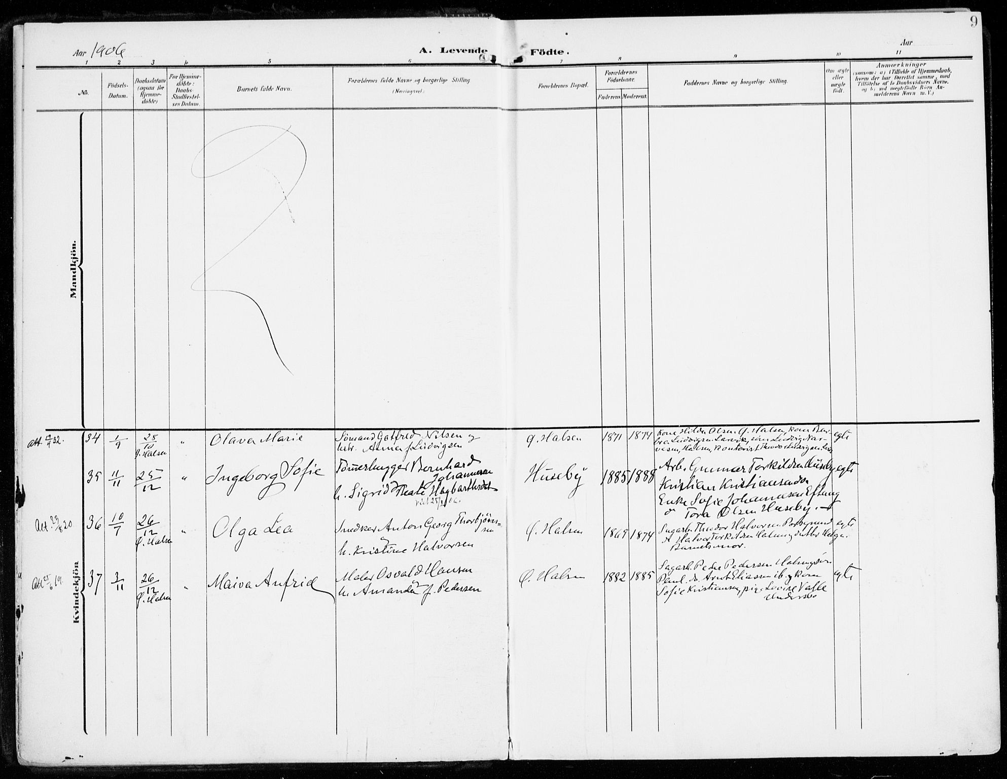 Tjølling kirkebøker, SAKO/A-60/F/Fa/L0010: Parish register (official) no. 10, 1906-1923, p. 9