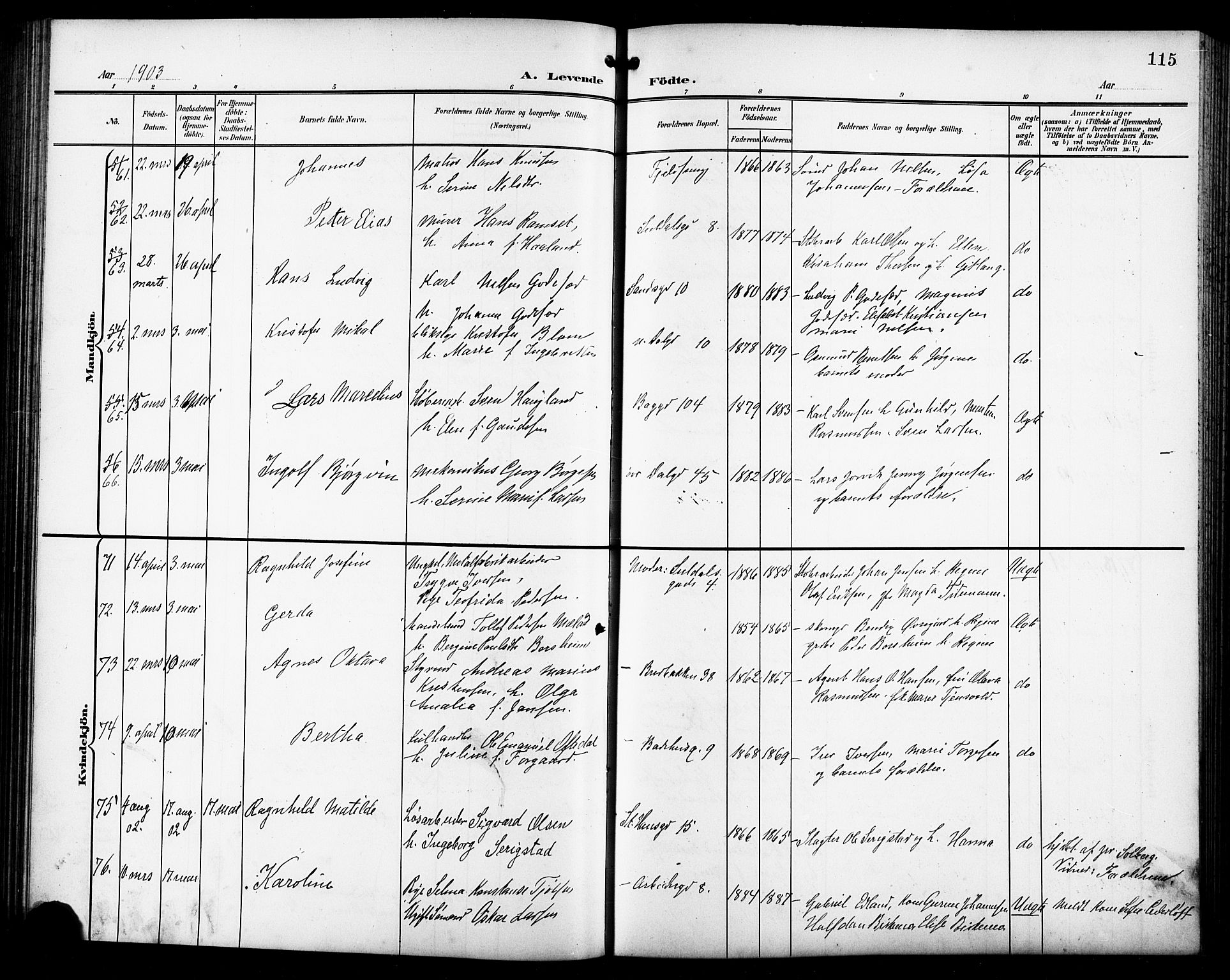 St. Johannes sokneprestkontor, SAST/A-101814/001/30/30BB/L0004: Parish register (copy) no. B 4, 1900-1907, p. 115