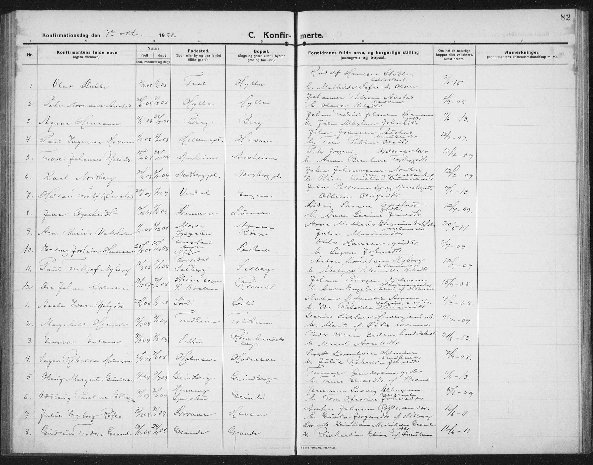 Ministerialprotokoller, klokkerbøker og fødselsregistre - Nord-Trøndelag, SAT/A-1458/731/L0312: Parish register (copy) no. 731C03, 1911-1935, p. 82
