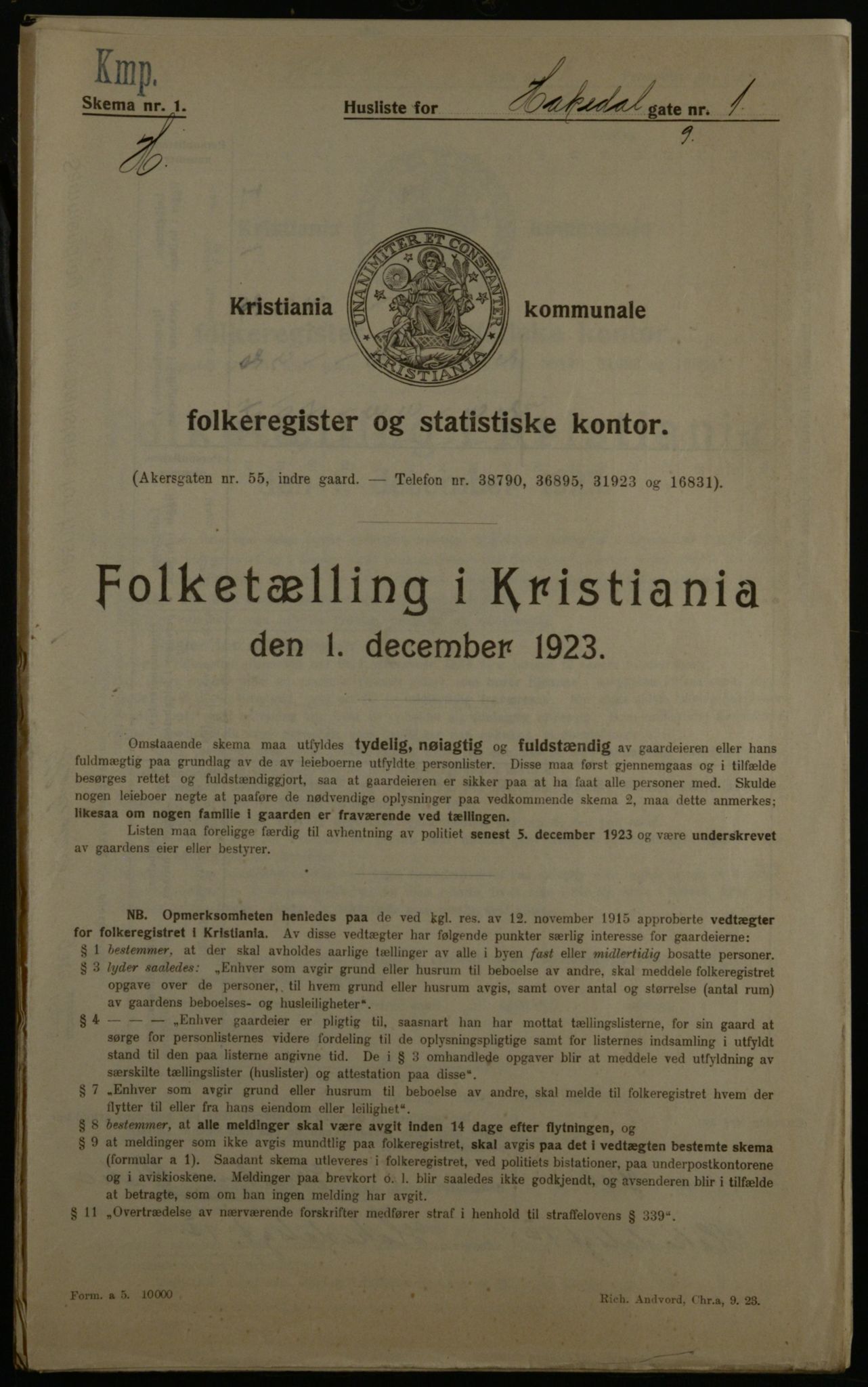 OBA, Municipal Census 1923 for Kristiania, 1923, p. 27280