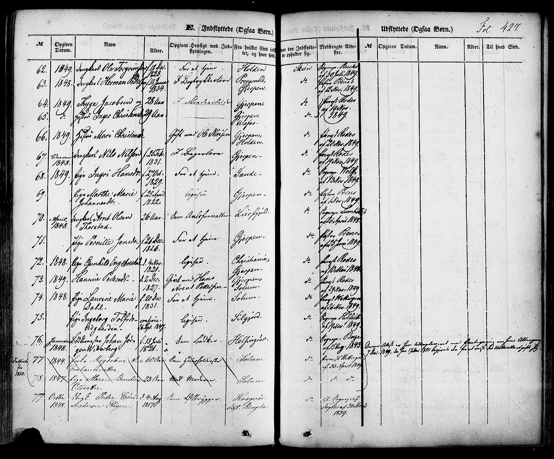 Skien kirkebøker, SAKO/A-302/F/Fa/L0006a: Parish register (official) no. 6A, 1843-1856, p. 427
