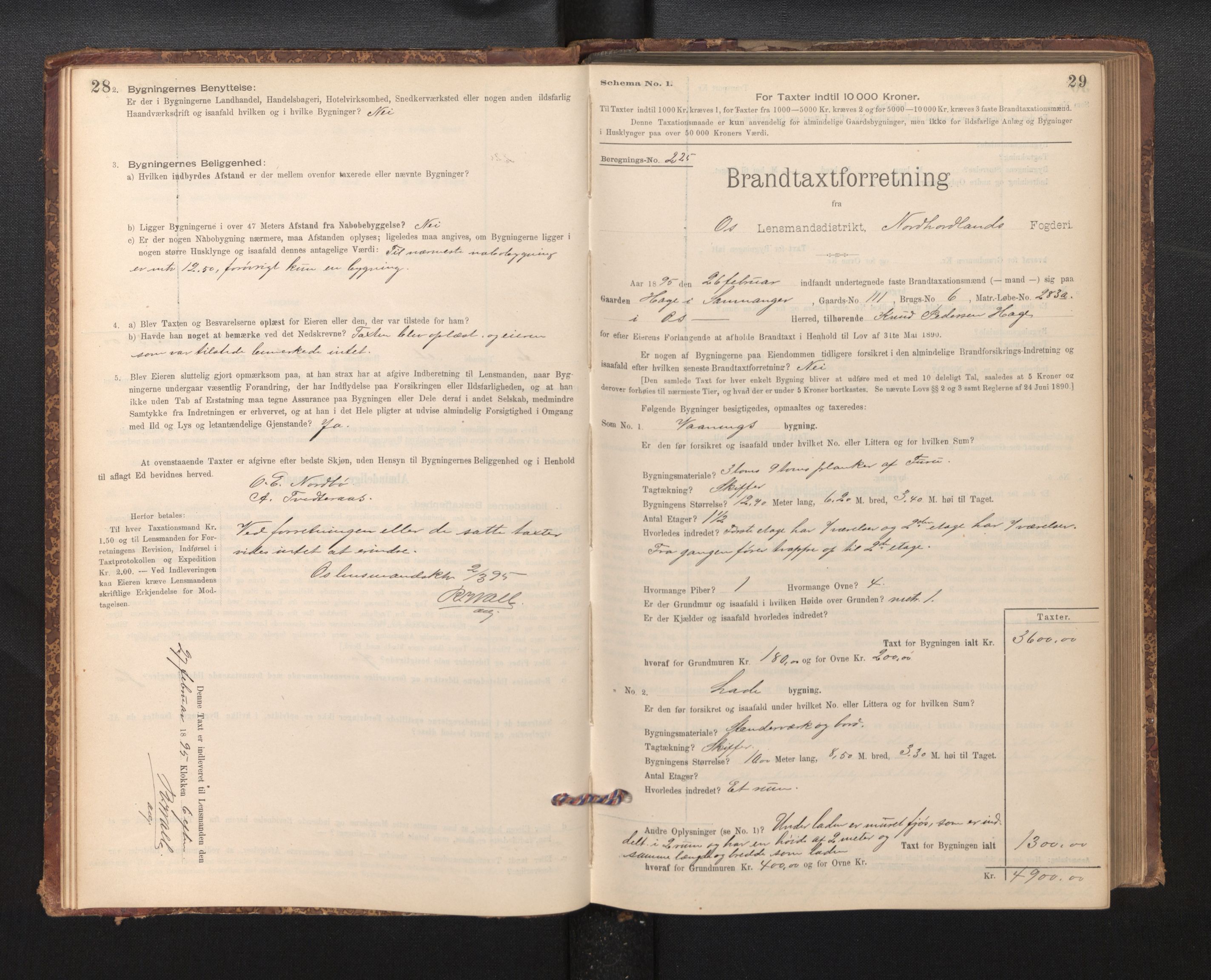 Lensmannen i Os, AV/SAB-A-34101/0012/L0008: Branntakstprotokoll, skjematakst, 1894-1915, p. 28-29