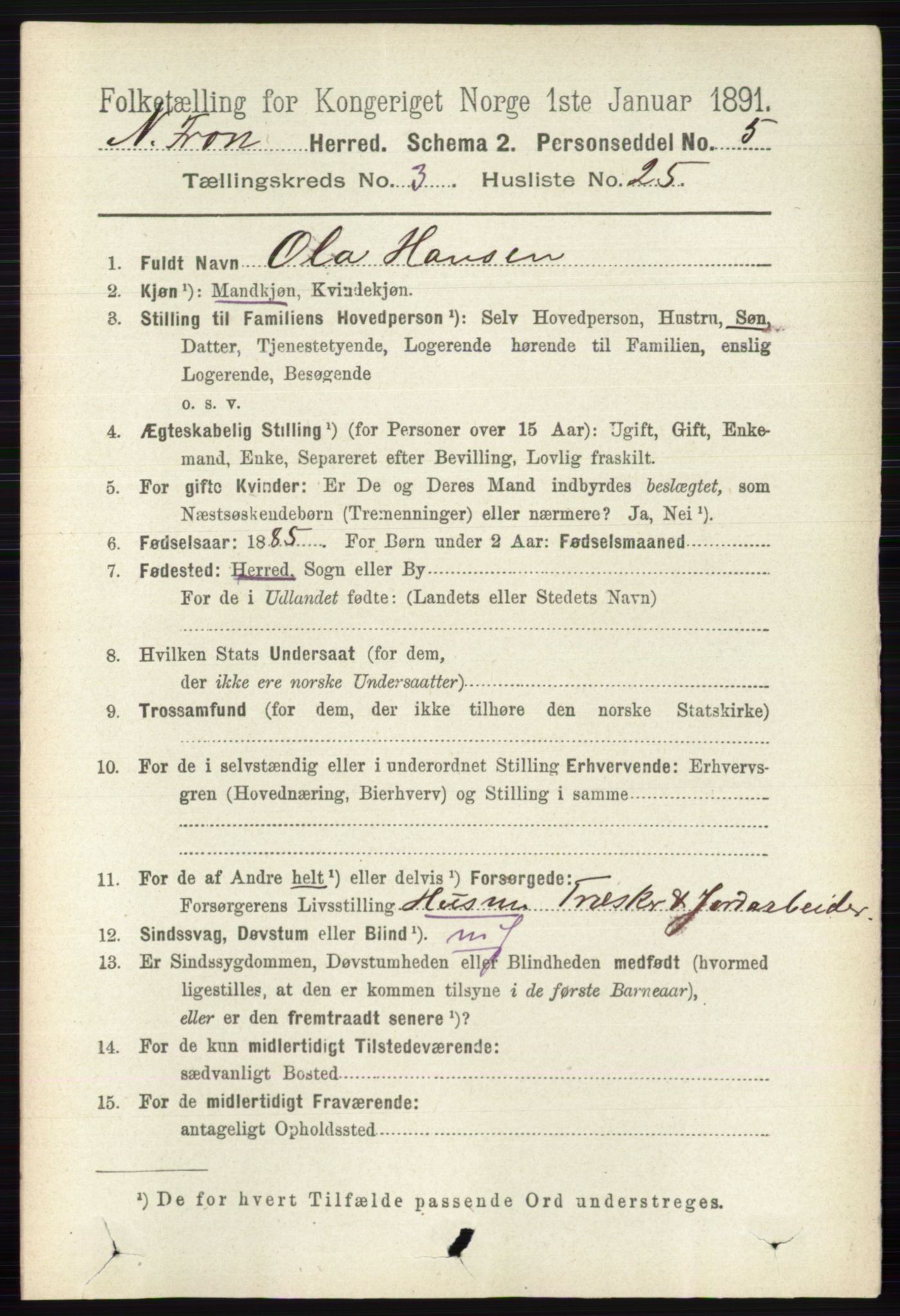 RA, 1891 census for 0518 Nord-Fron, 1891, p. 978