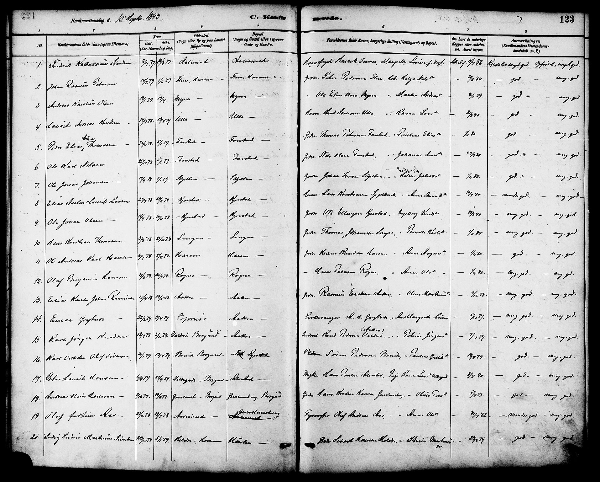 Ministerialprotokoller, klokkerbøker og fødselsregistre - Møre og Romsdal, AV/SAT-A-1454/536/L0501: Parish register (official) no. 536A10, 1884-1896, p. 123