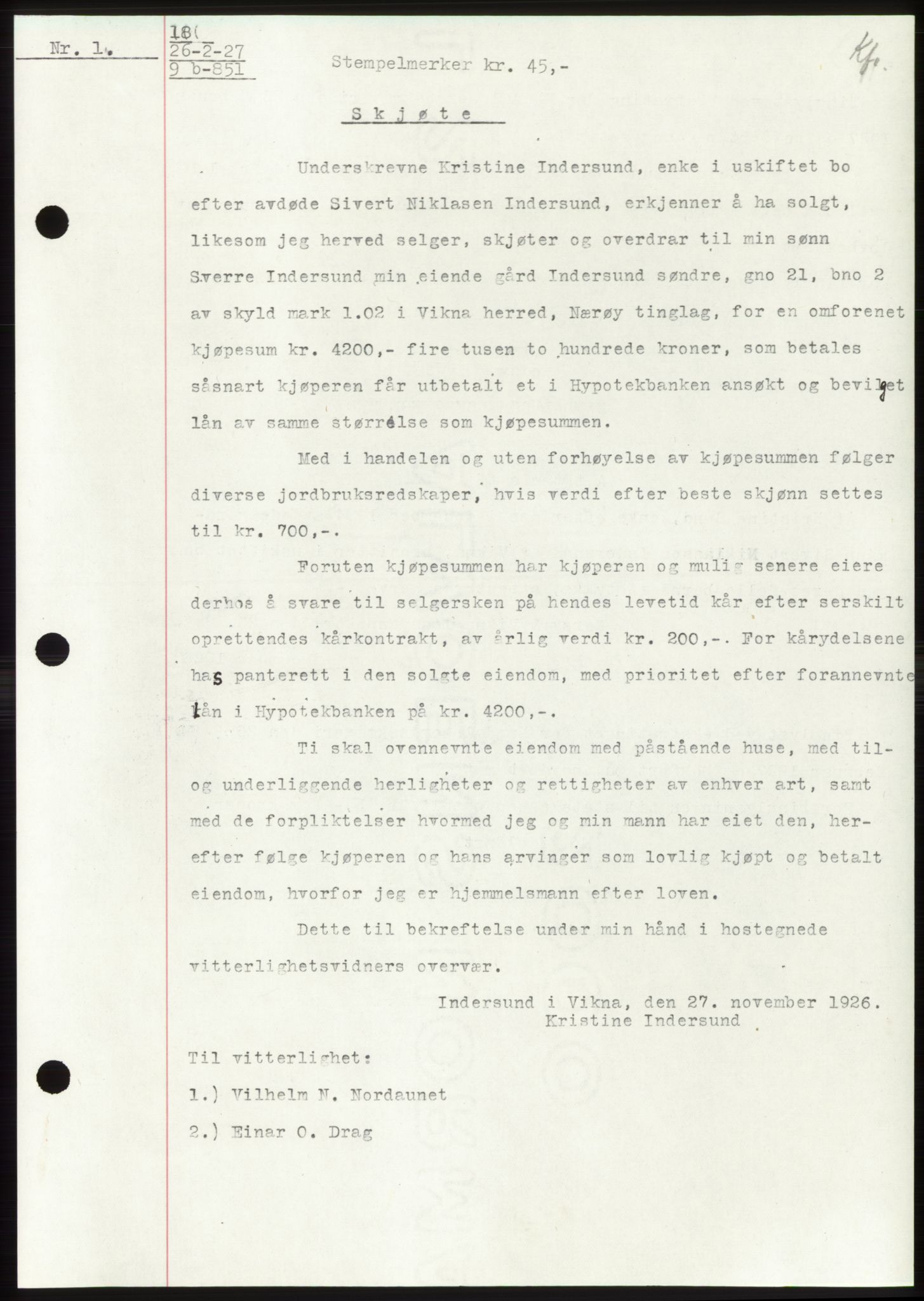 Namdal sorenskriveri, SAT/A-4133/1/2/2C: Mortgage book no. -, 1926-1930, Deed date: 26.02.1927