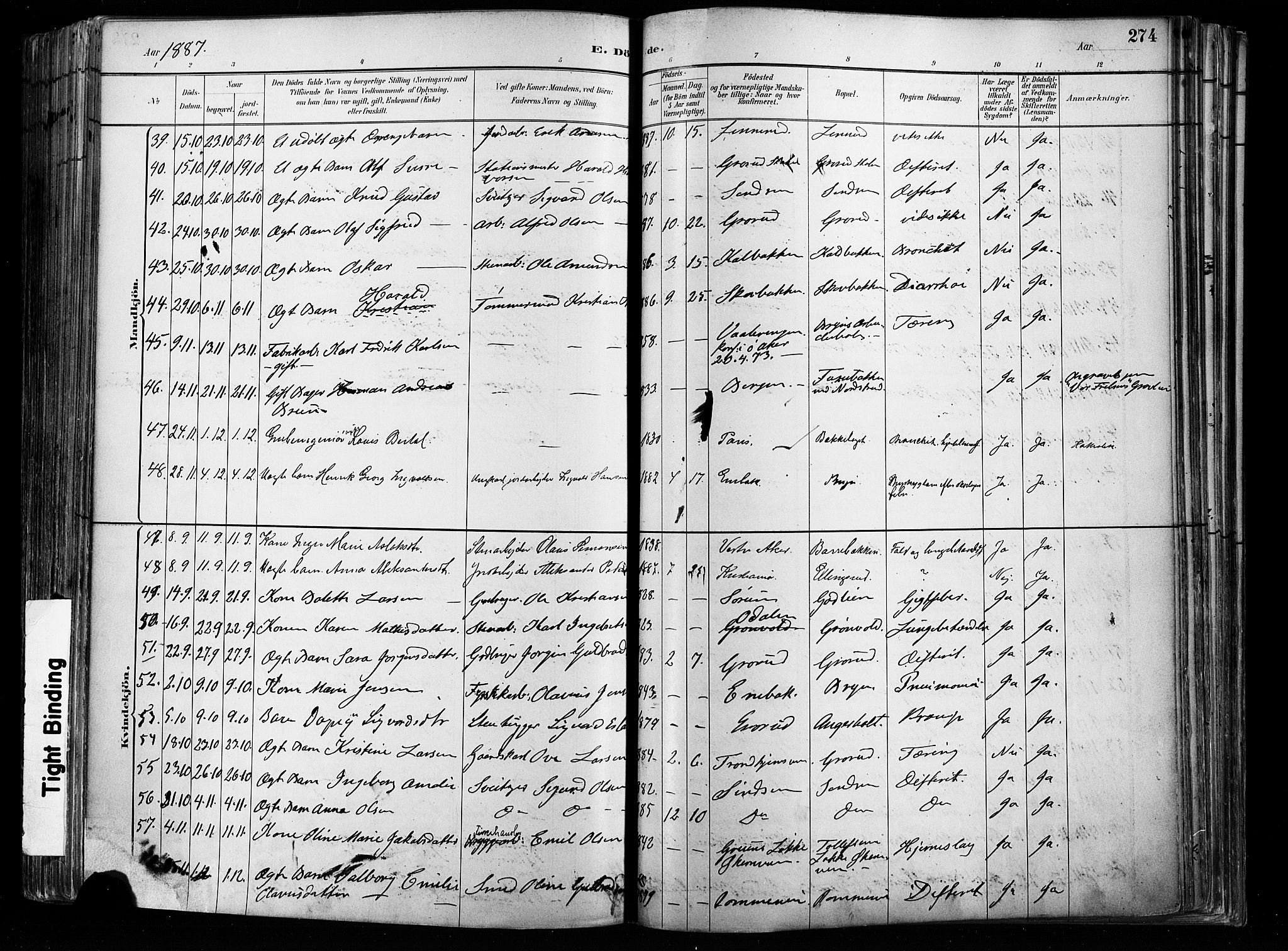 Østre Aker prestekontor Kirkebøker, AV/SAO-A-10840/F/Fa/L0008: Parish register (official) no. I 8, 1883-1894, p. 274