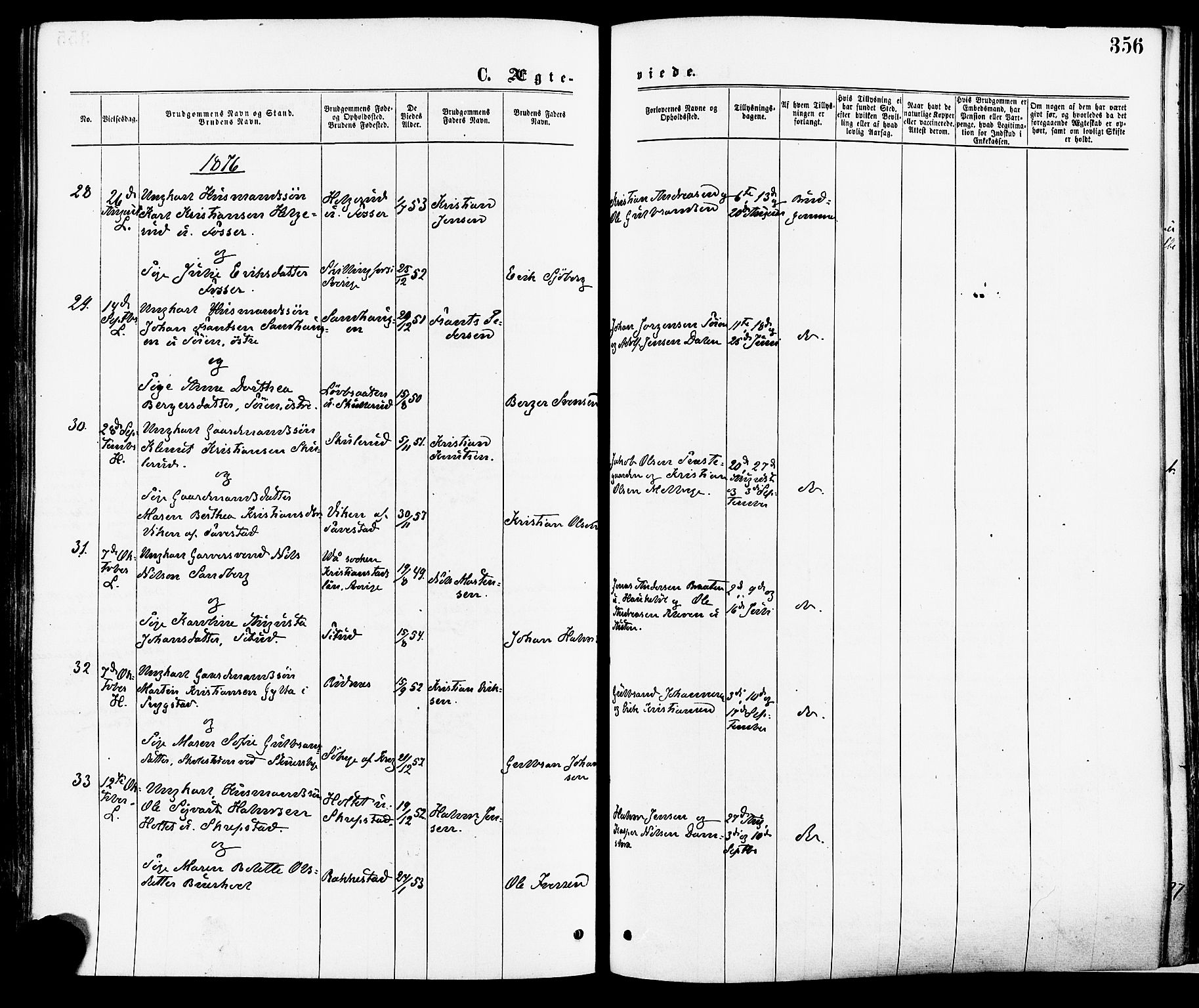 Høland prestekontor Kirkebøker, AV/SAO-A-10346a/F/Fa/L0012.a: Parish register (official) no. I 12A, 1869-1879, p. 356