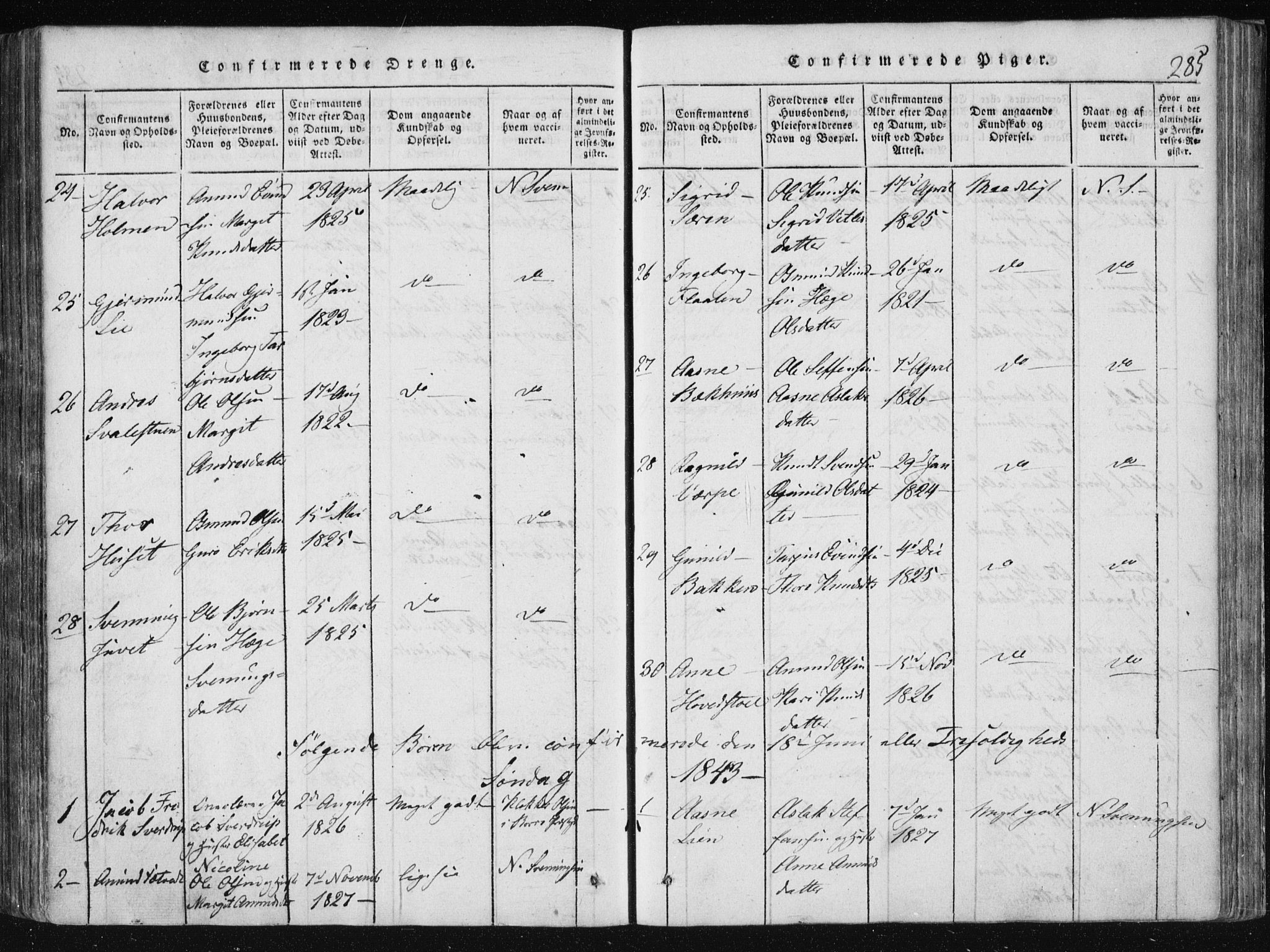 Vinje kirkebøker, AV/SAKO-A-312/F/Fa/L0003: Parish register (official) no. I 3, 1814-1843, p. 285