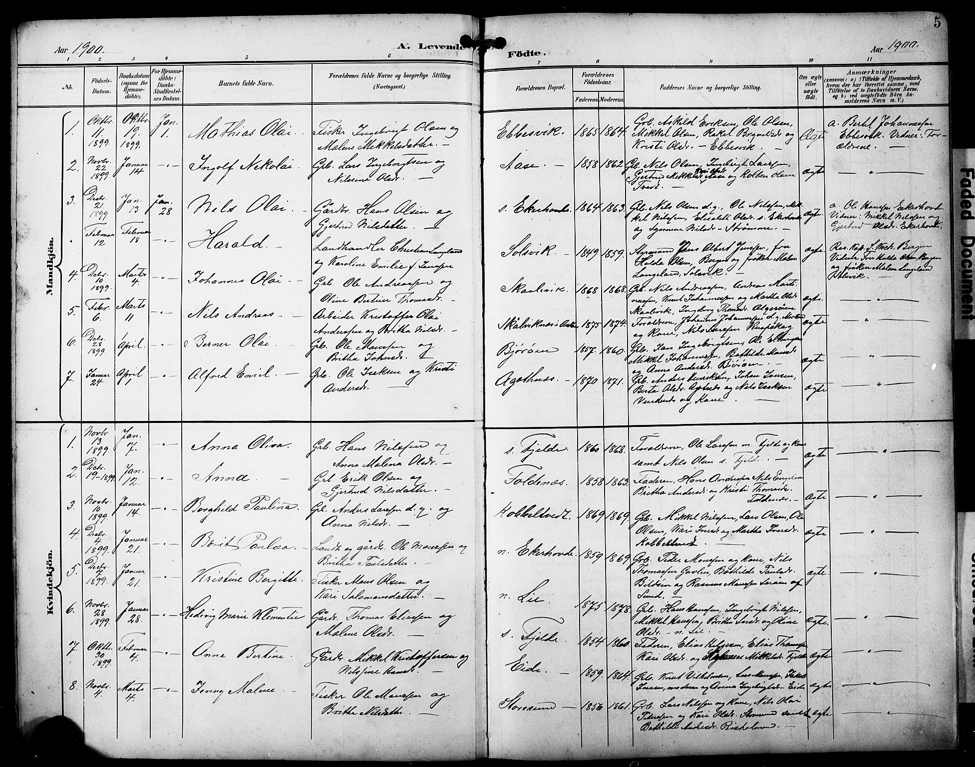 Fjell sokneprestembete, AV/SAB-A-75301/H/Hab: Parish register (copy) no. A 5, 1899-1918, p. 5