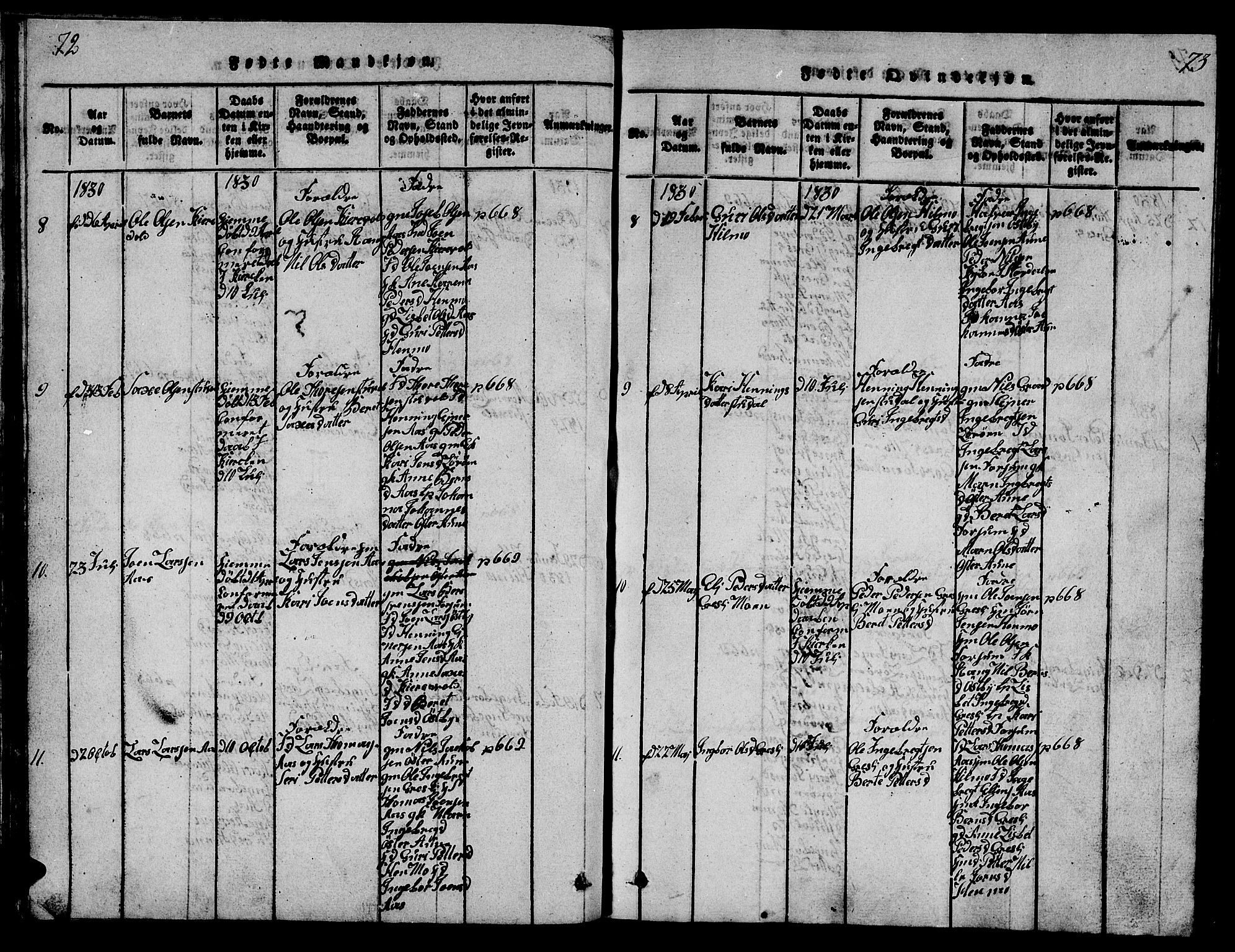 Ministerialprotokoller, klokkerbøker og fødselsregistre - Sør-Trøndelag, SAT/A-1456/698/L1164: Parish register (copy) no. 698C01, 1816-1861, p. 72-73