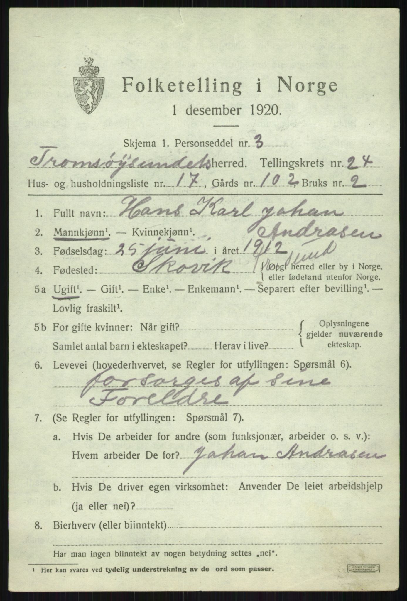 SATØ, 1920 census for Tromsøysund, 1920, p. 11906