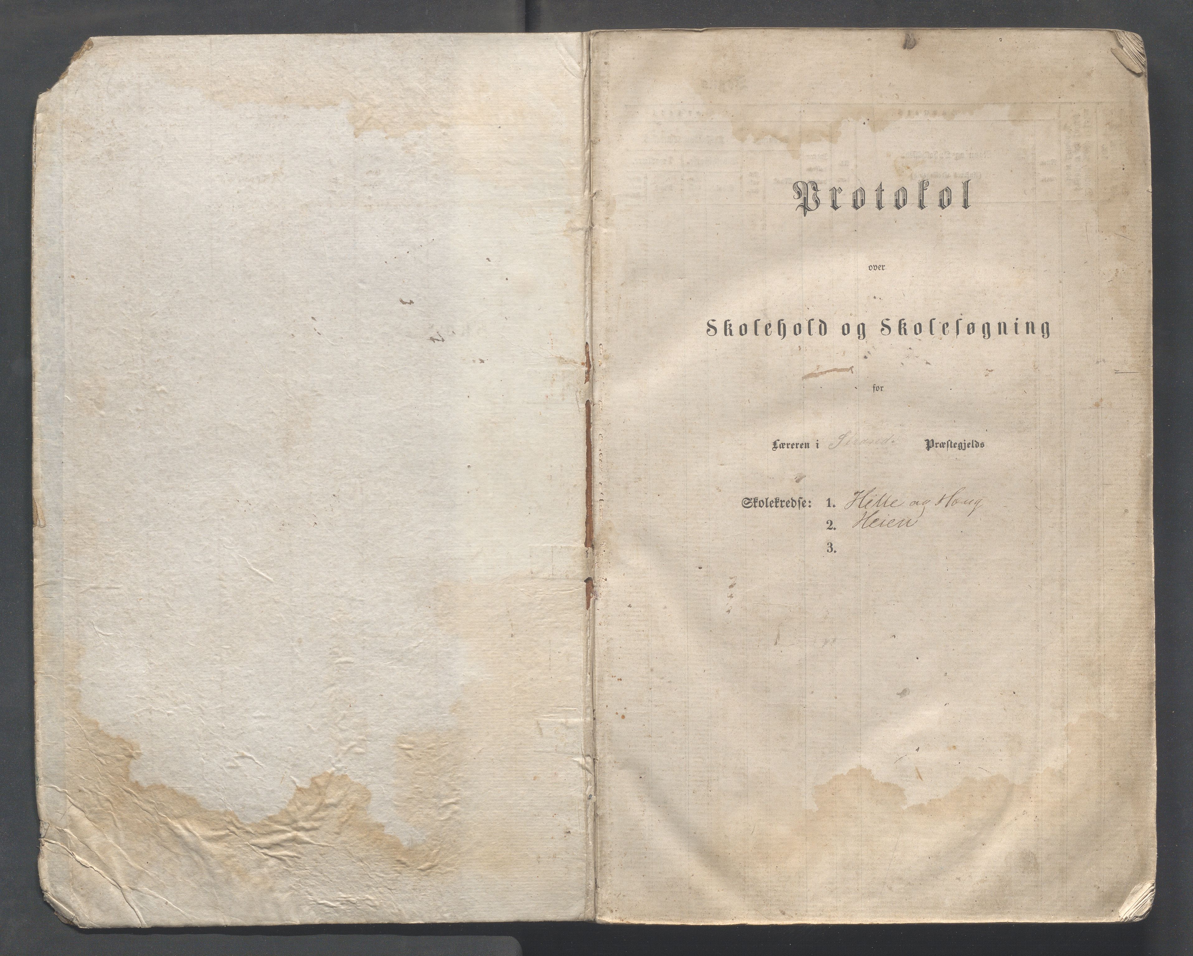 Strand kommune - Hidle, Heien, Heng, Jøssang, Kvalvåg og Midttun skole, IKAR/A-159/H/L0001: Skoleprotokoll for skolekretsene Hidle, Heng, Jøssang, og Heien, 1864-1891