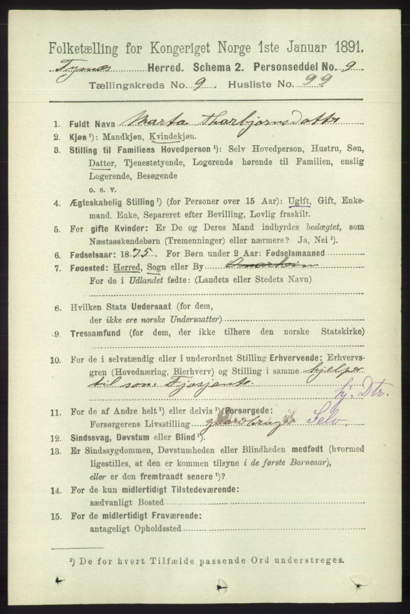 RA, 1891 census for 1223 Tysnes, 1891, p. 4771