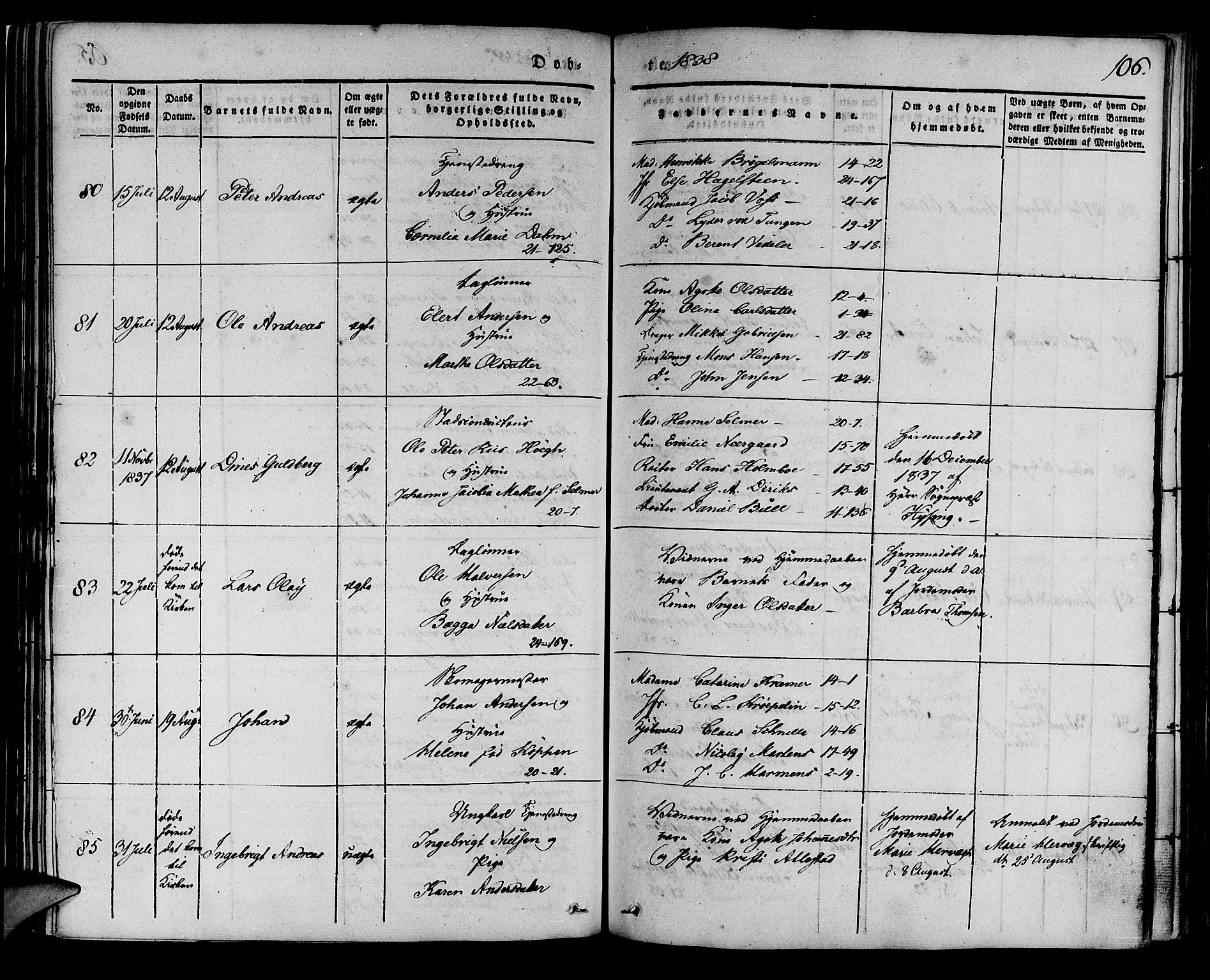 Korskirken sokneprestembete, SAB/A-76101/H/Haa/L0015: Parish register (official) no. B 1, 1833-1841, p. 106