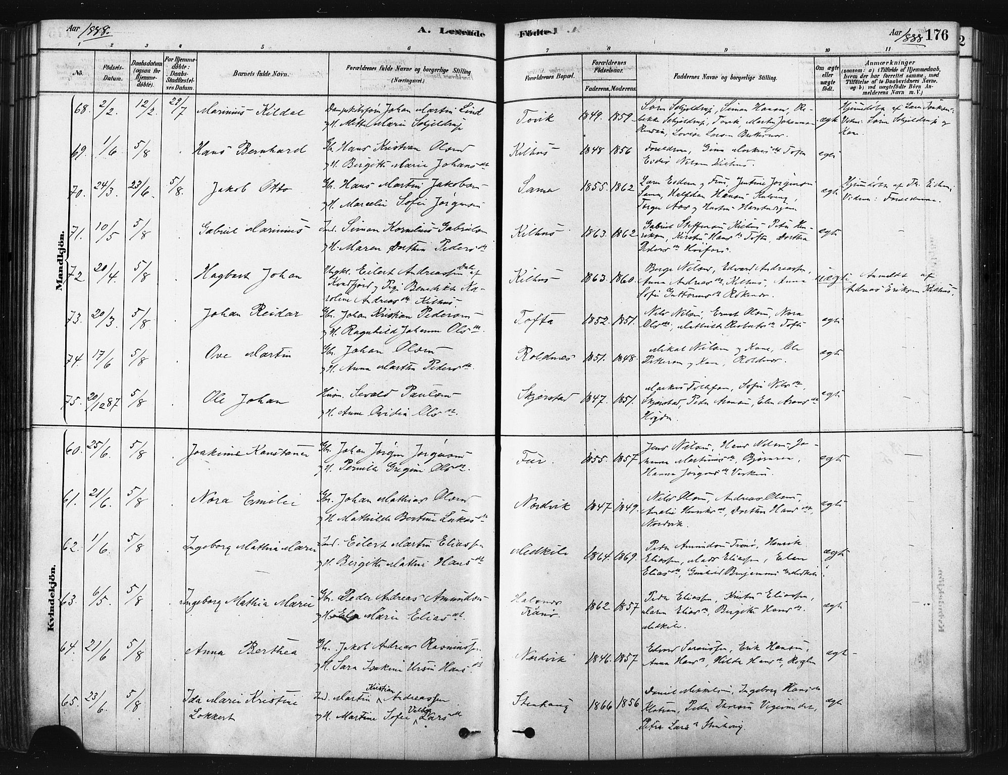 Trondenes sokneprestkontor, SATØ/S-1319/H/Ha/L0014kirke: Parish register (official) no. 14, 1878-1889, p. 176