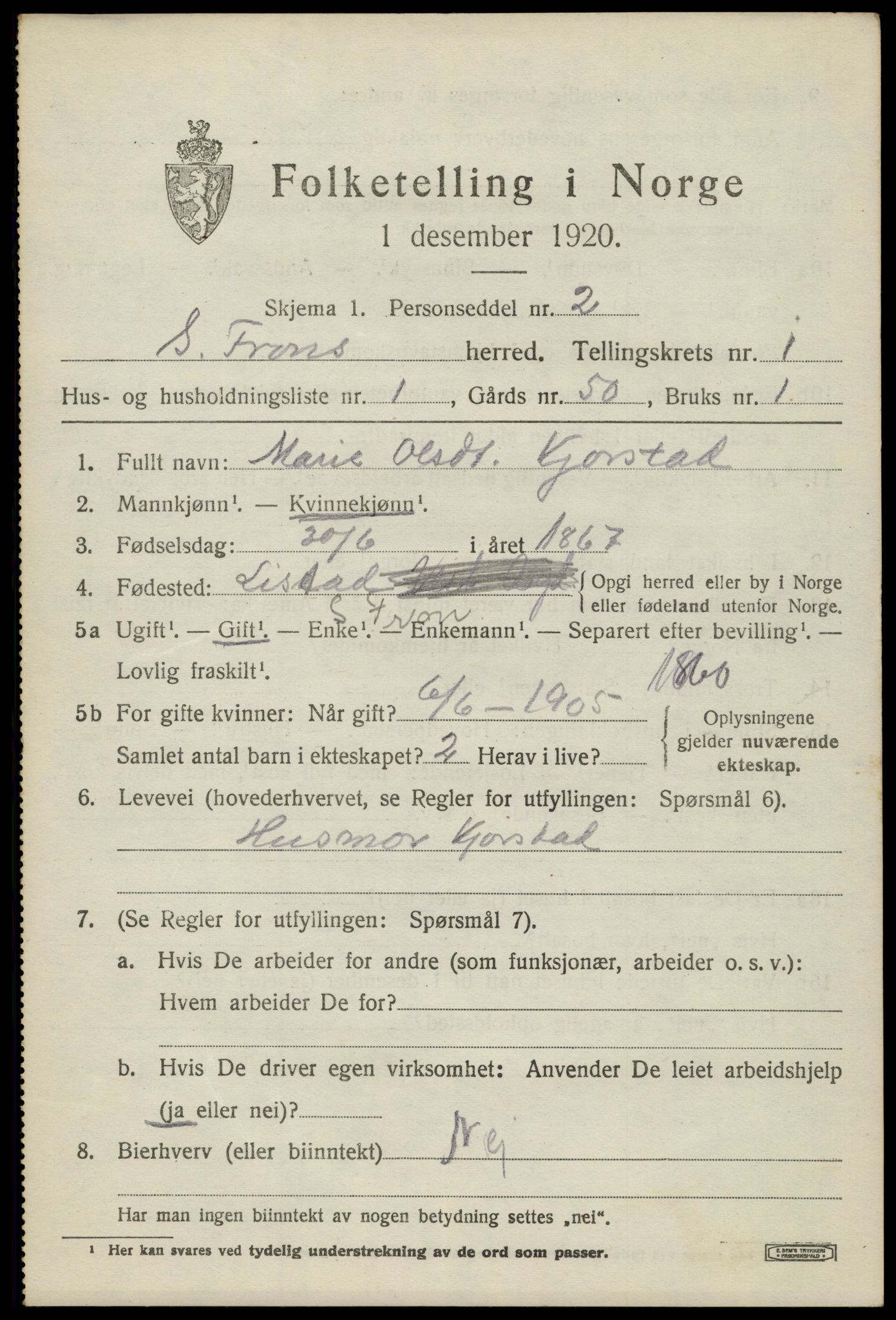 SAH, 1920 census for Sør-Fron, 1920, p. 1131