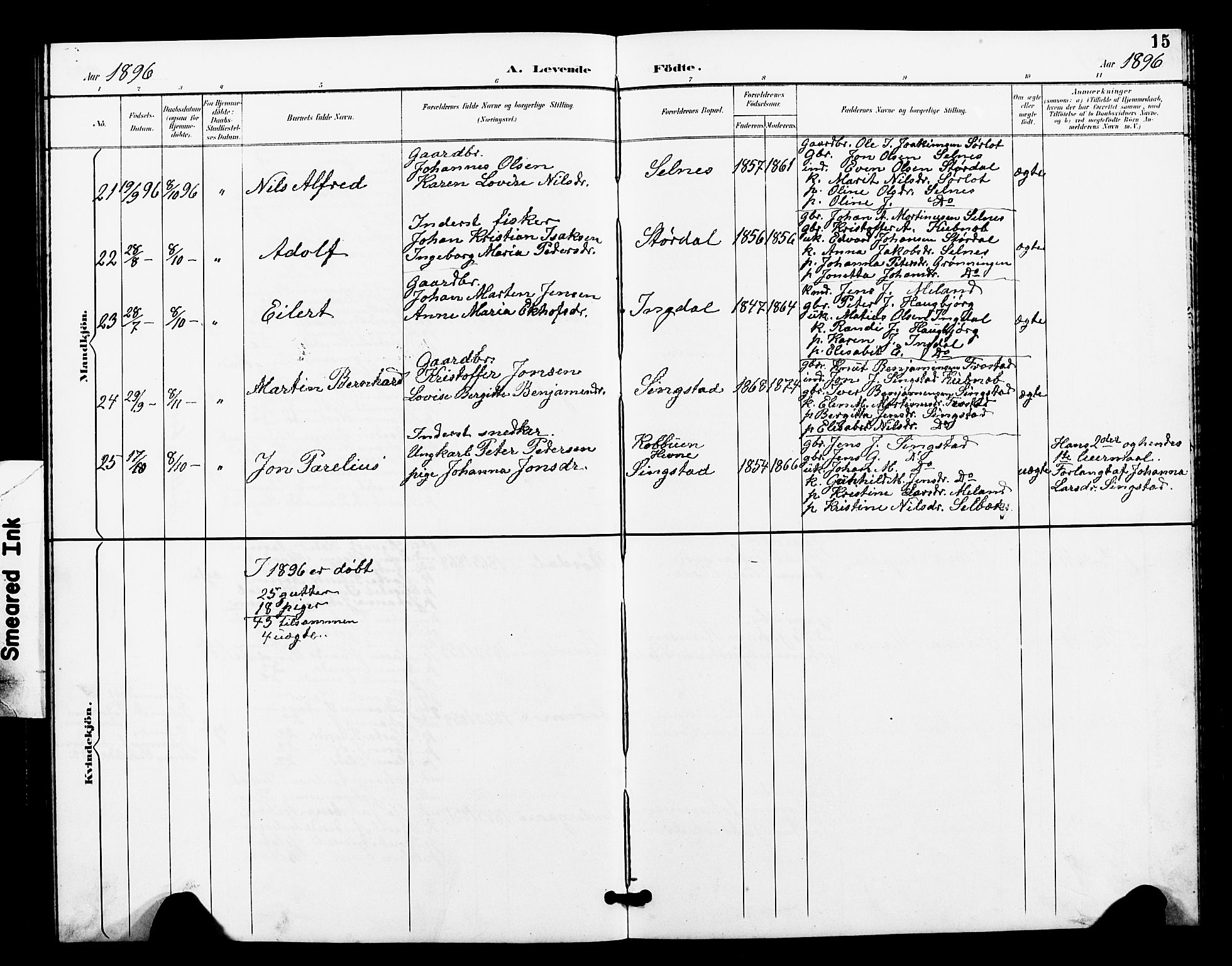 Ministerialprotokoller, klokkerbøker og fødselsregistre - Sør-Trøndelag, SAT/A-1456/663/L0762: Parish register (copy) no. 663C02, 1894-1899, p. 15