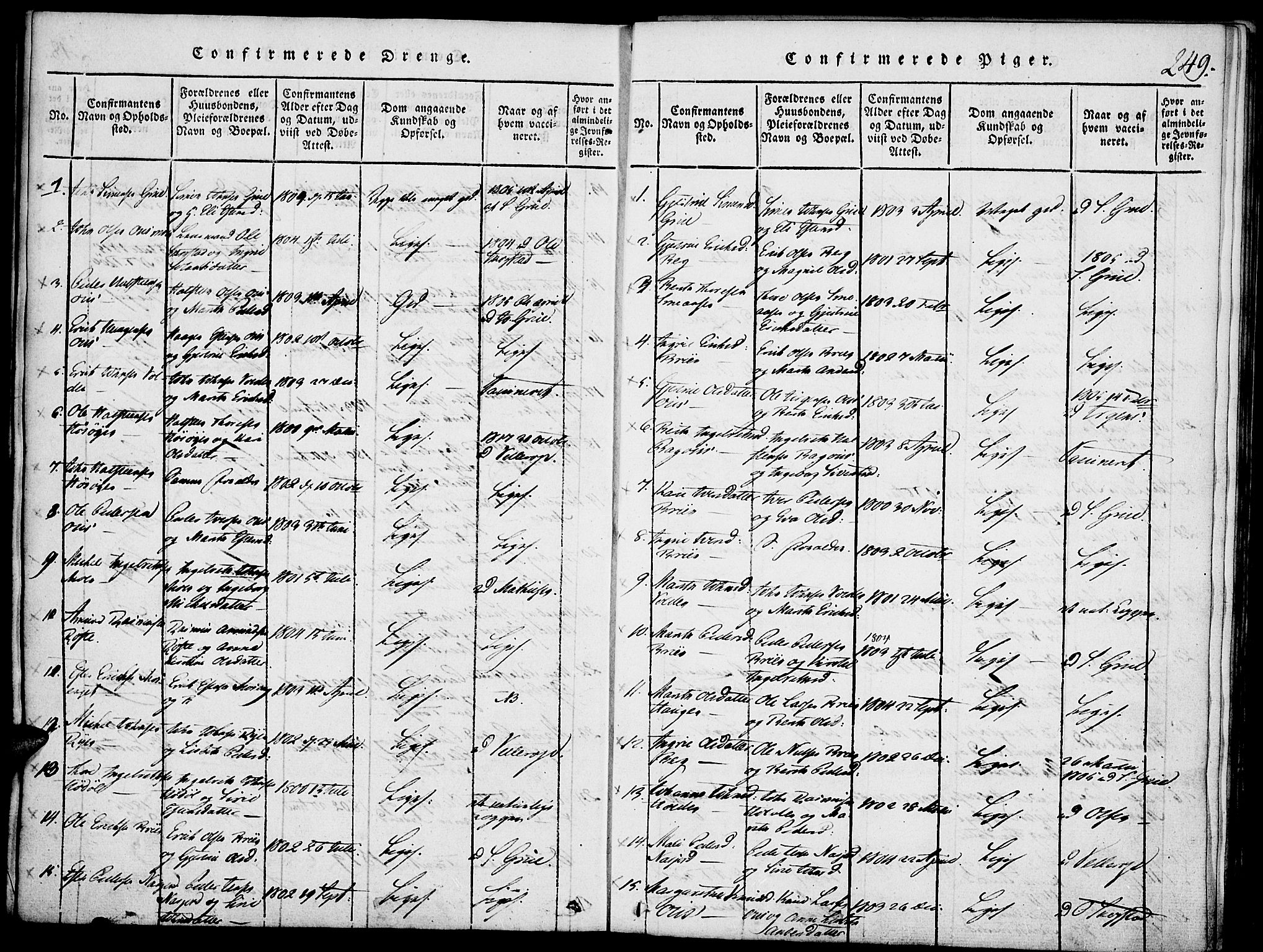 Tolga prestekontor, AV/SAH-PREST-062/K/L0004: Parish register (official) no. 4, 1815-1836, p. 249