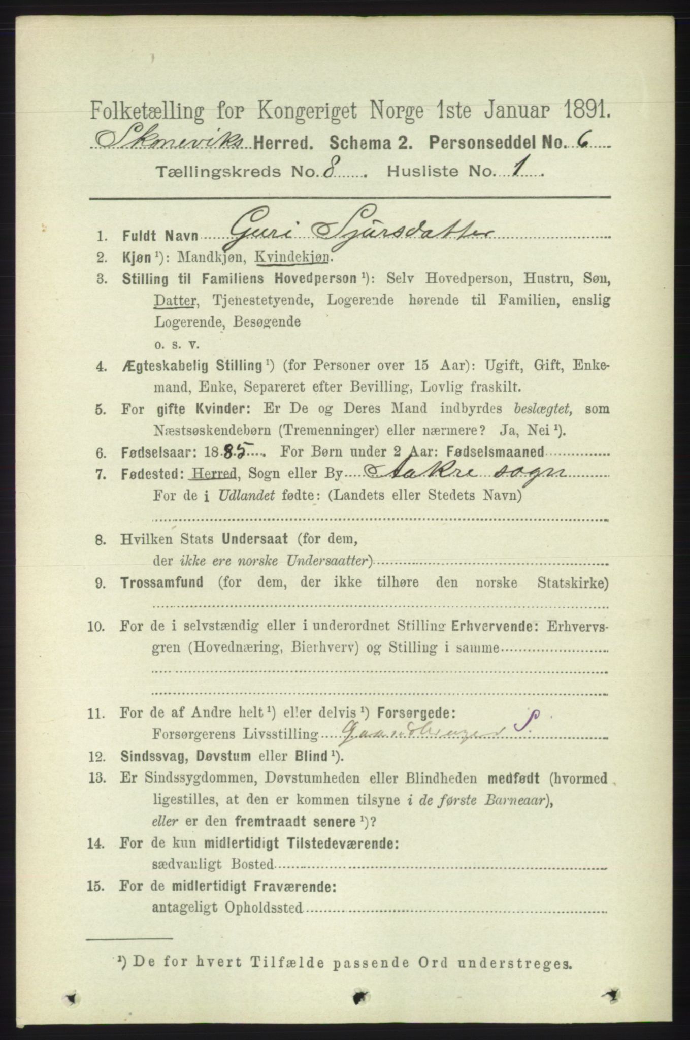 RA, 1891 census for 1212 Skånevik, 1891, p. 2185