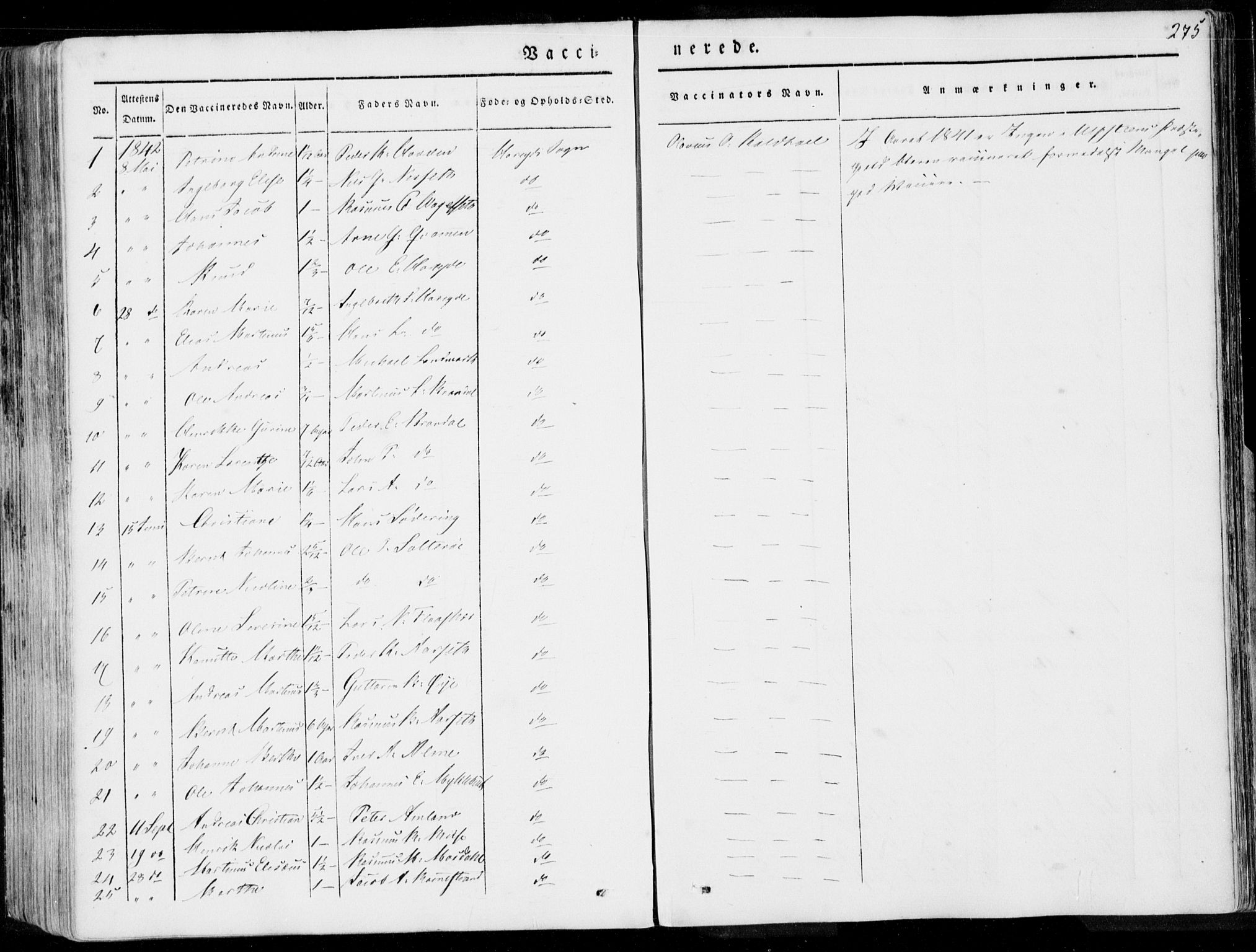 Ministerialprotokoller, klokkerbøker og fødselsregistre - Møre og Romsdal, AV/SAT-A-1454/509/L0104: Parish register (official) no. 509A02, 1833-1847, p. 275