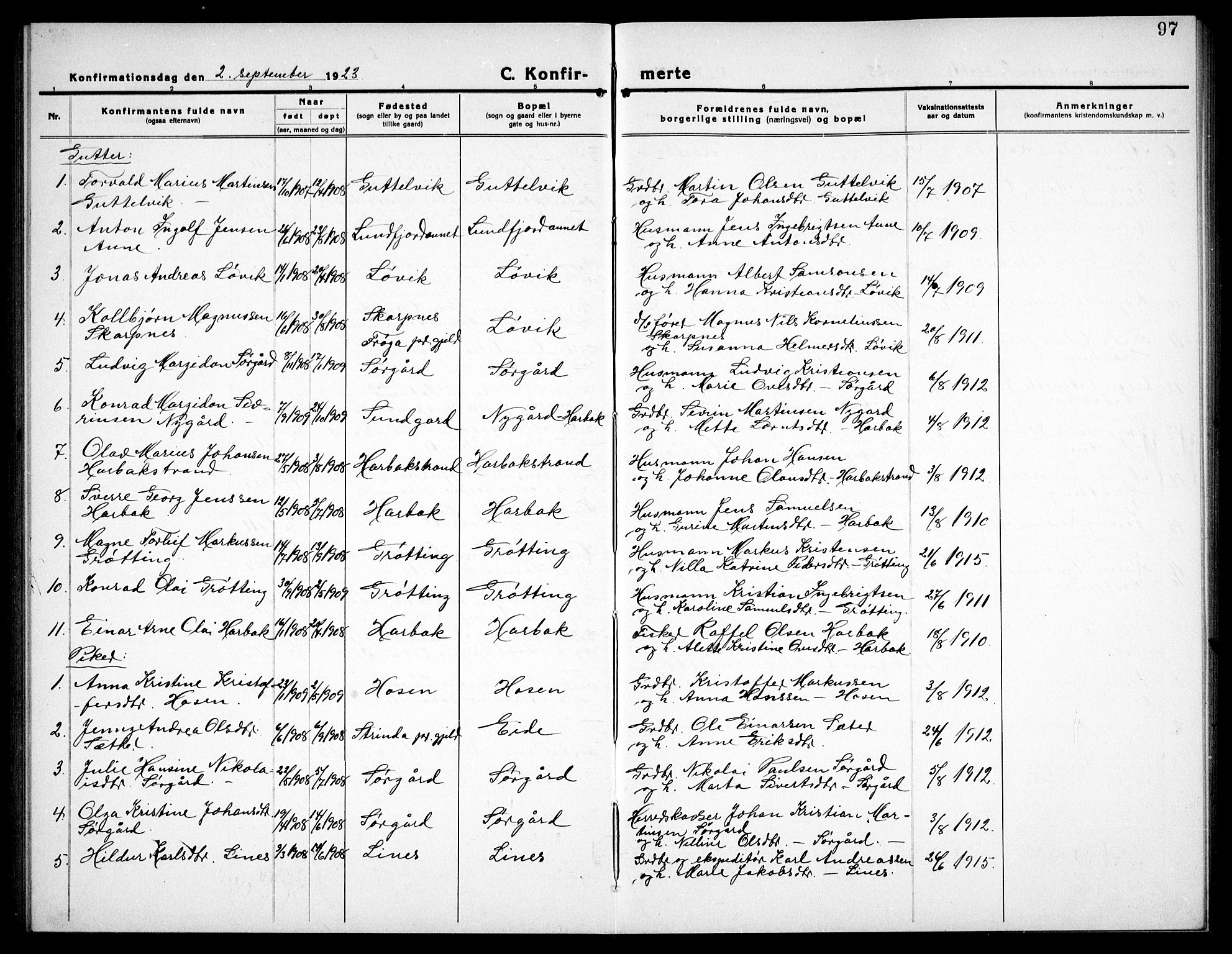 Ministerialprotokoller, klokkerbøker og fødselsregistre - Sør-Trøndelag, AV/SAT-A-1456/656/L0696: Parish register (copy) no. 656C02, 1921-1937, p. 97