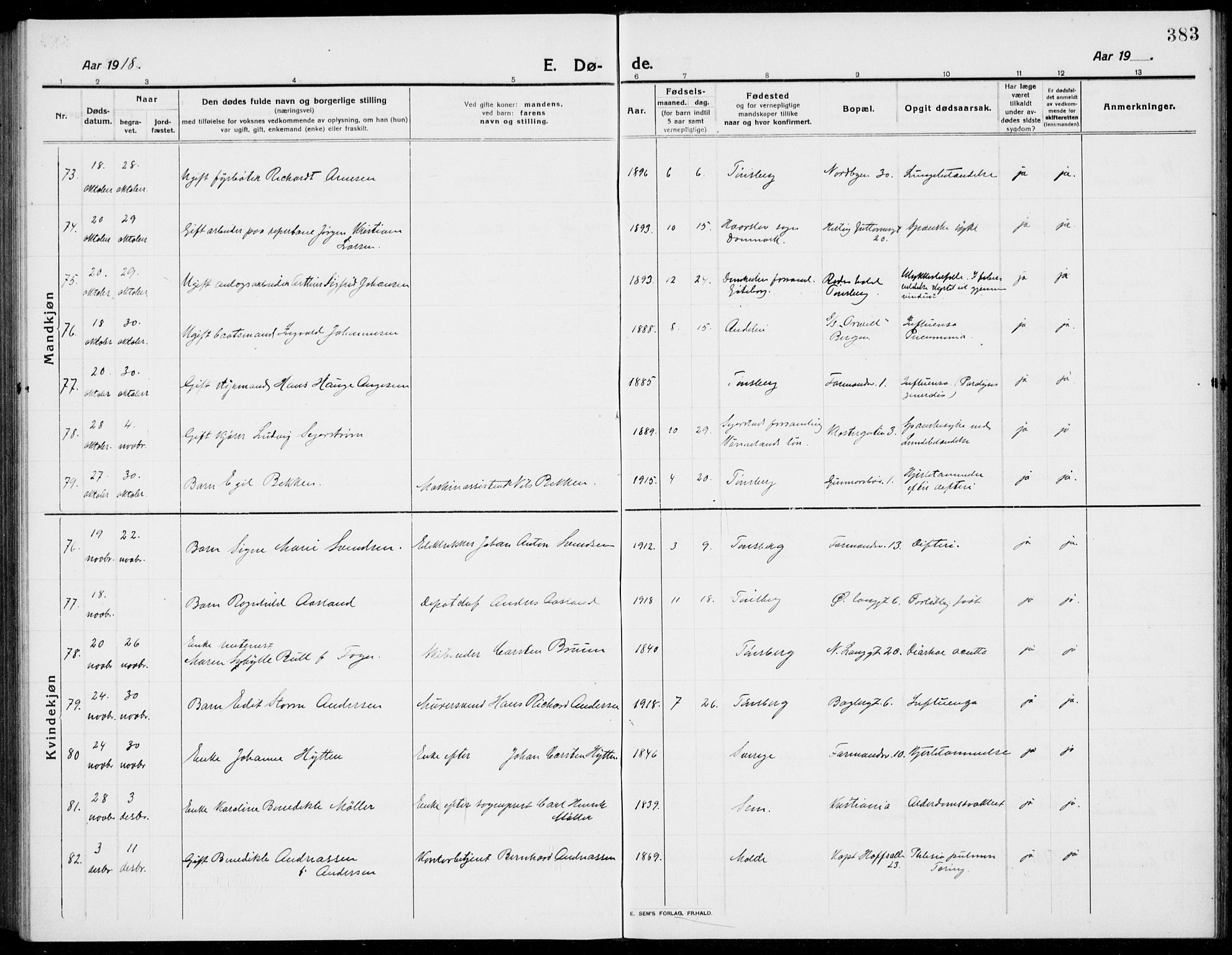 Tønsberg kirkebøker, AV/SAKO-A-330/G/Ga/L0009: Parish register (copy) no. 9, 1913-1920, p. 383