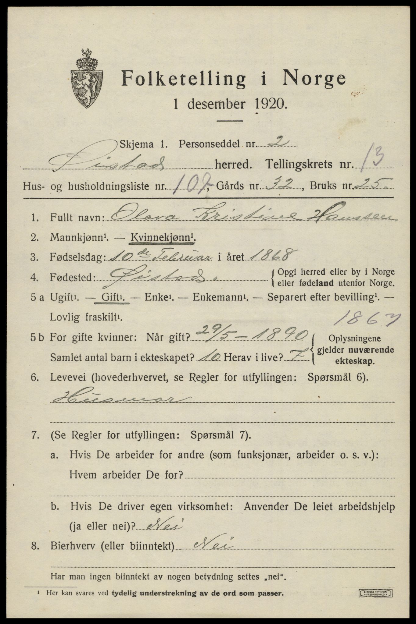 SAK, 1920 census for Øyestad, 1920, p. 9244