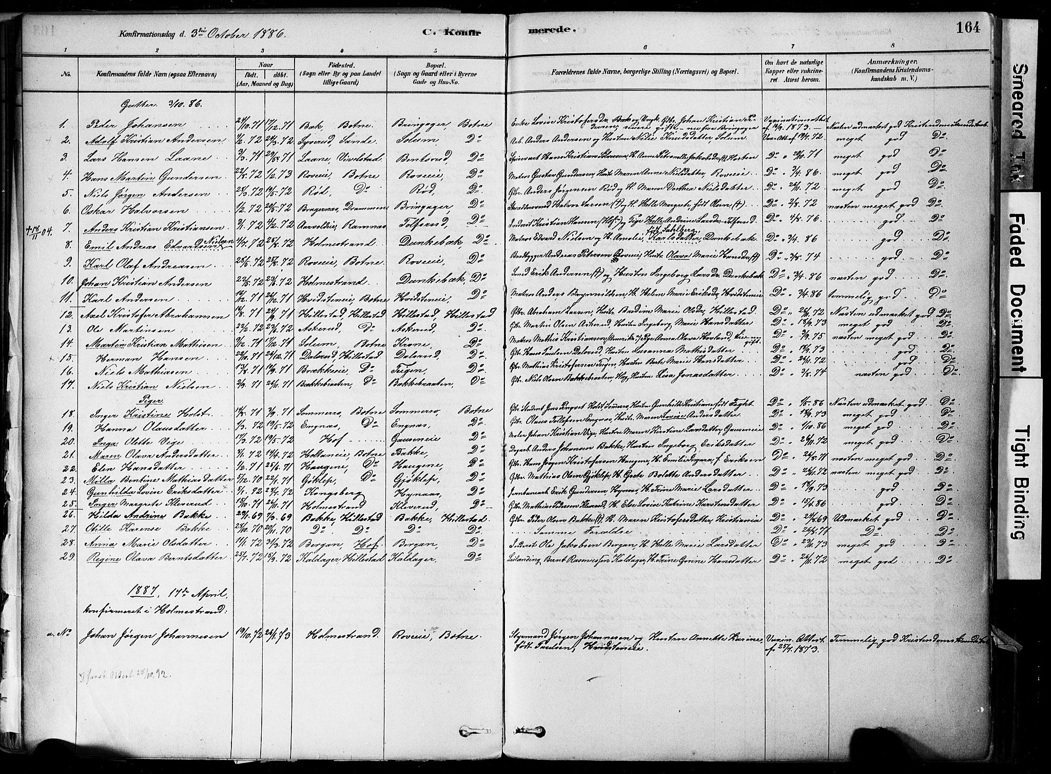 Botne kirkebøker, AV/SAKO-A-340/F/Fa/L0007: Parish register (official) no. I 7, 1878-1910, p. 164