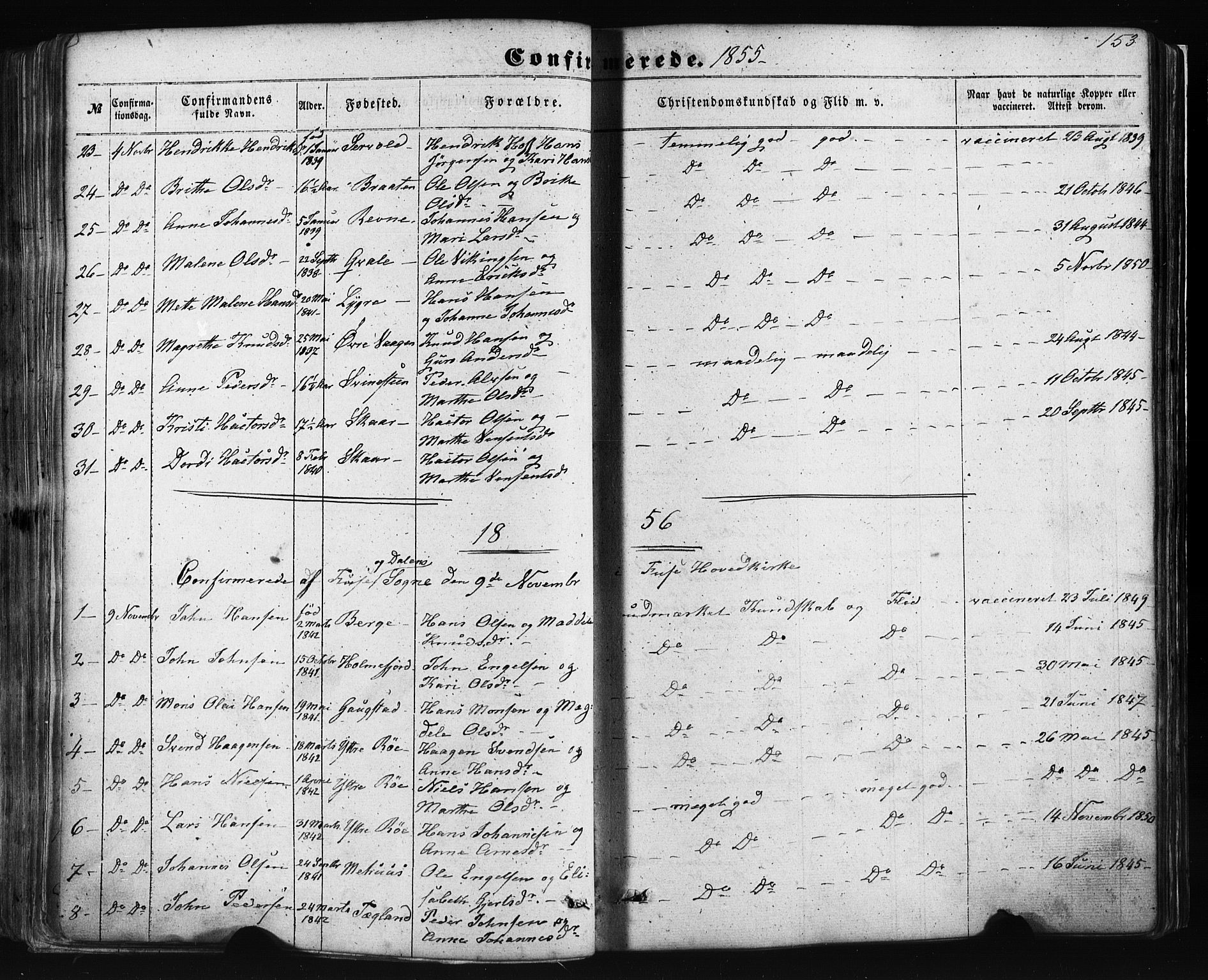 Fusa sokneprestembete, AV/SAB-A-75401/H/Haa: Parish register (official) no. A 1I, 1855-1879, p. 153