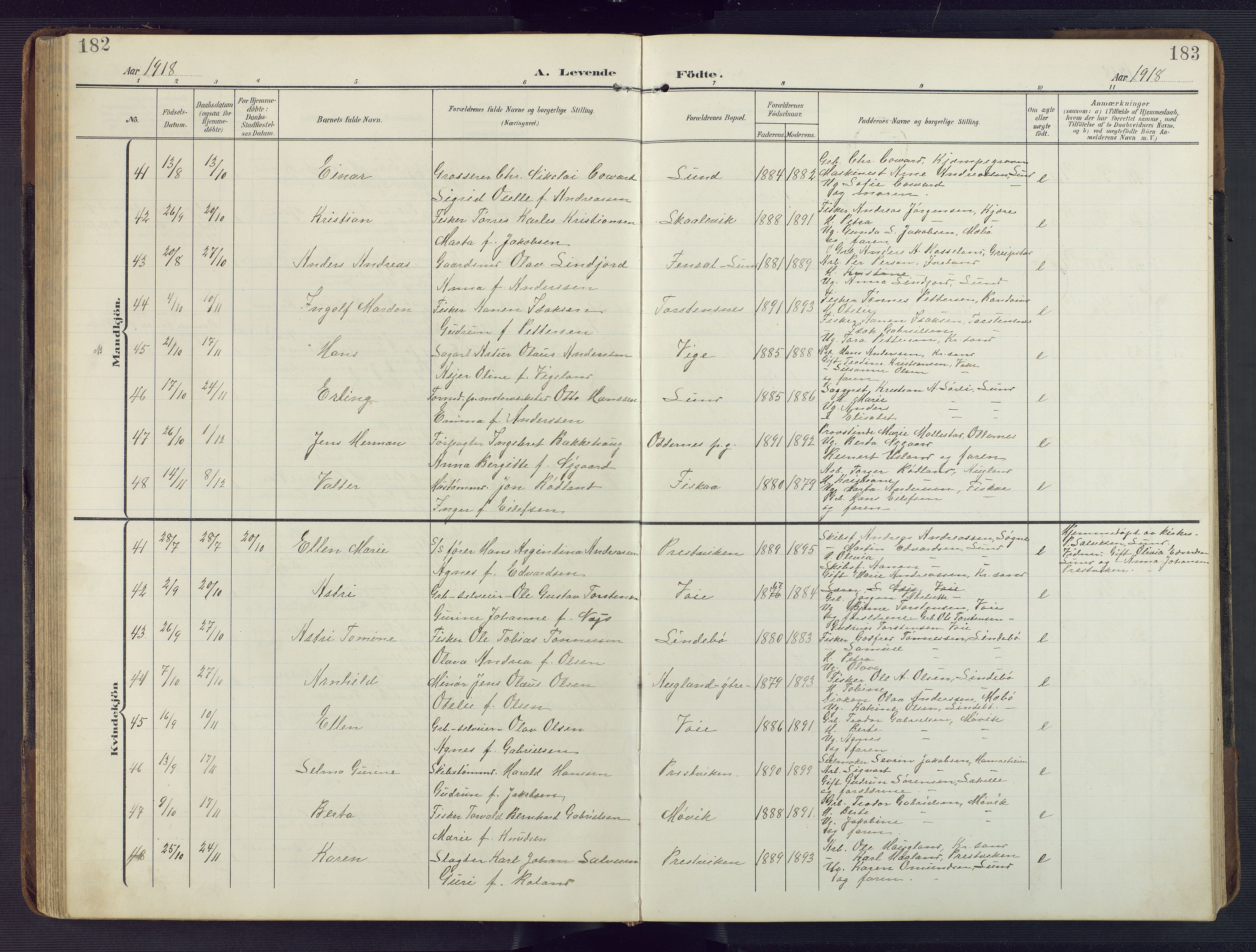 Oddernes sokneprestkontor, AV/SAK-1111-0033/F/Fb/Fba/L0010: Parish register (copy) no. B 10, 1907-1941, p. 182-183