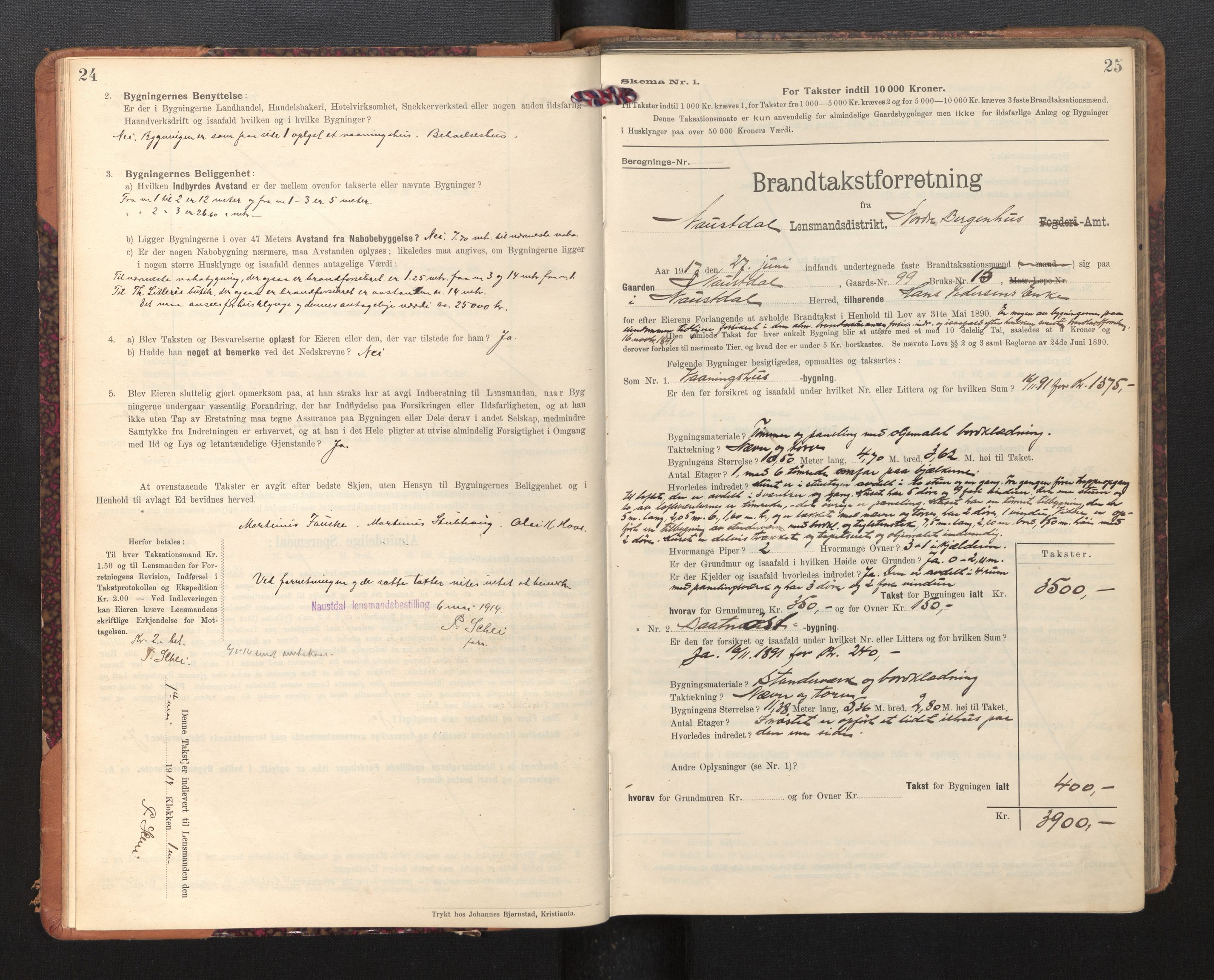 Lensmannen i Naustdal, SAB/A-29501/0012/L0002: Branntakstprotokoll, skjematakst, 1911-1953, p. 24-25