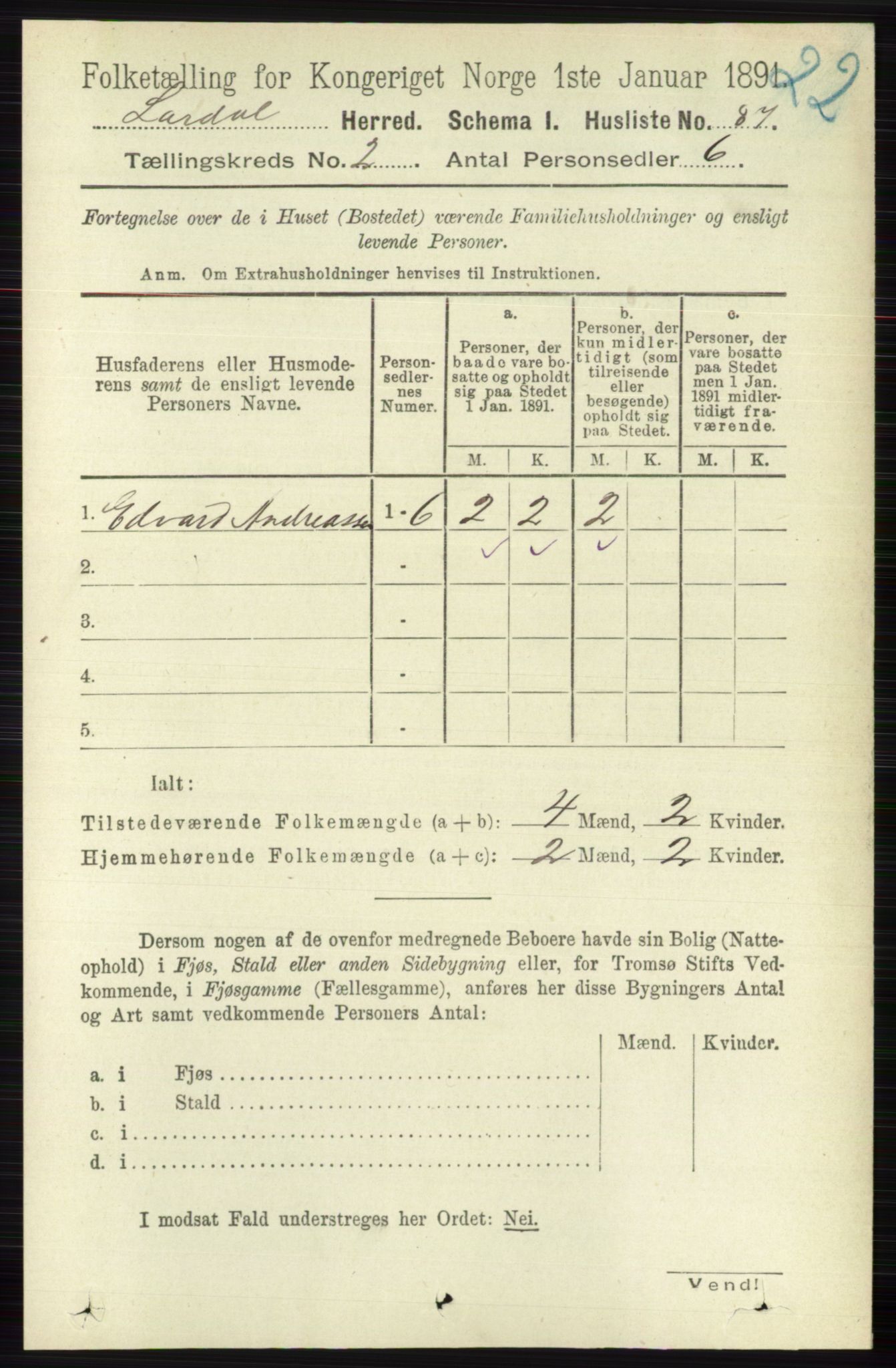 RA, 1891 census for 0728 Lardal, 1891, p. 722