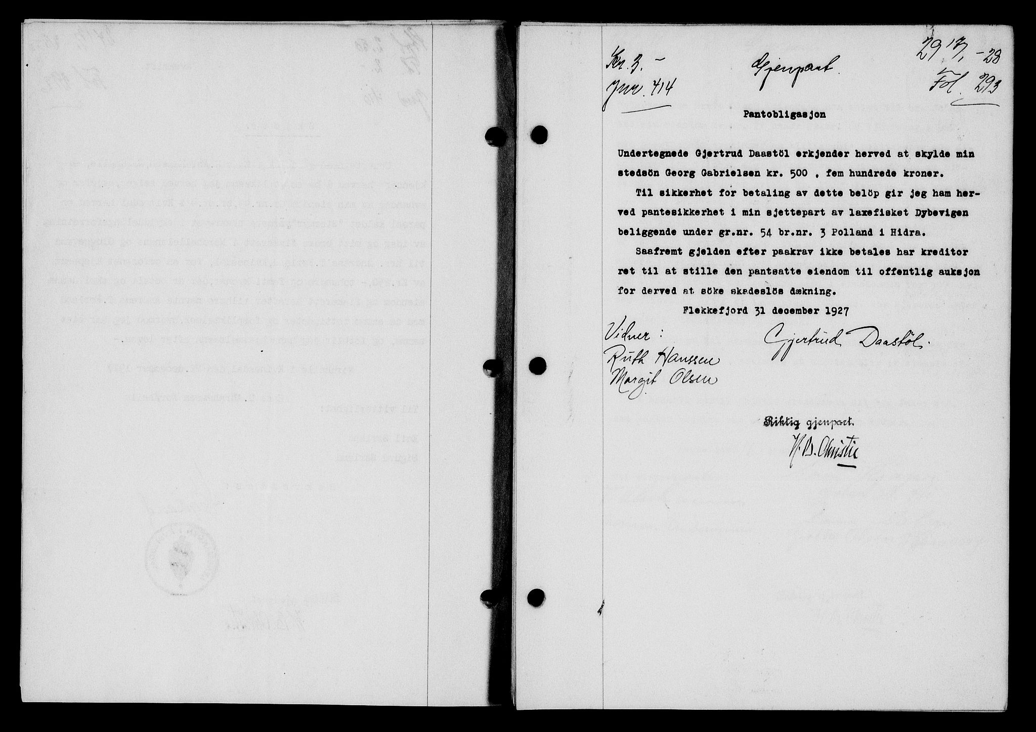 Flekkefjord sorenskriveri, AV/SAK-1221-0001/G/Gb/Gba/L0044: Mortgage book no. 42, 1928-1929, Deed date: 17.01.1928