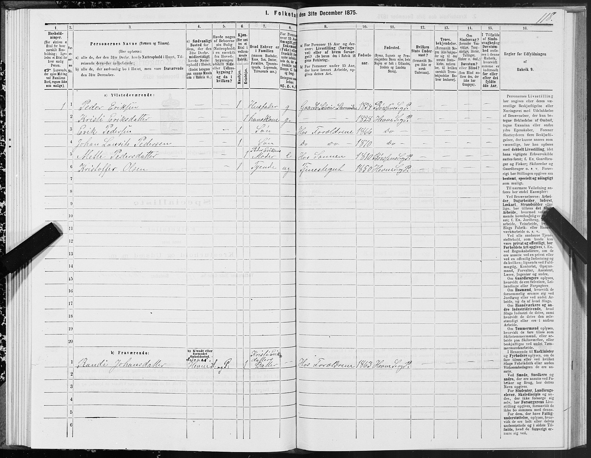 SAT, 1875 census for 1612P Hemne, 1875, p. 4118