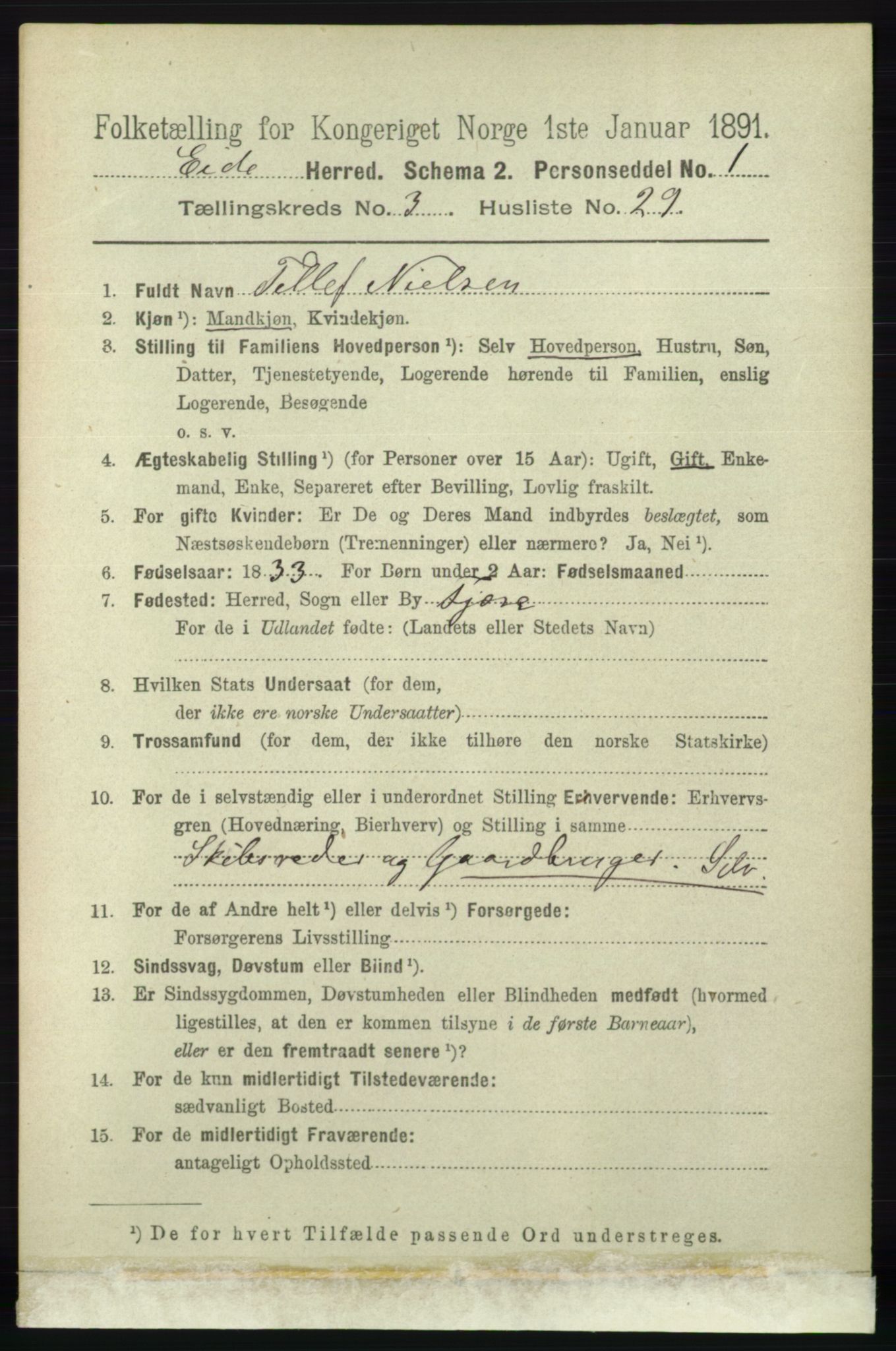 RA, 1891 census for 0925 Eide, 1891, p. 874