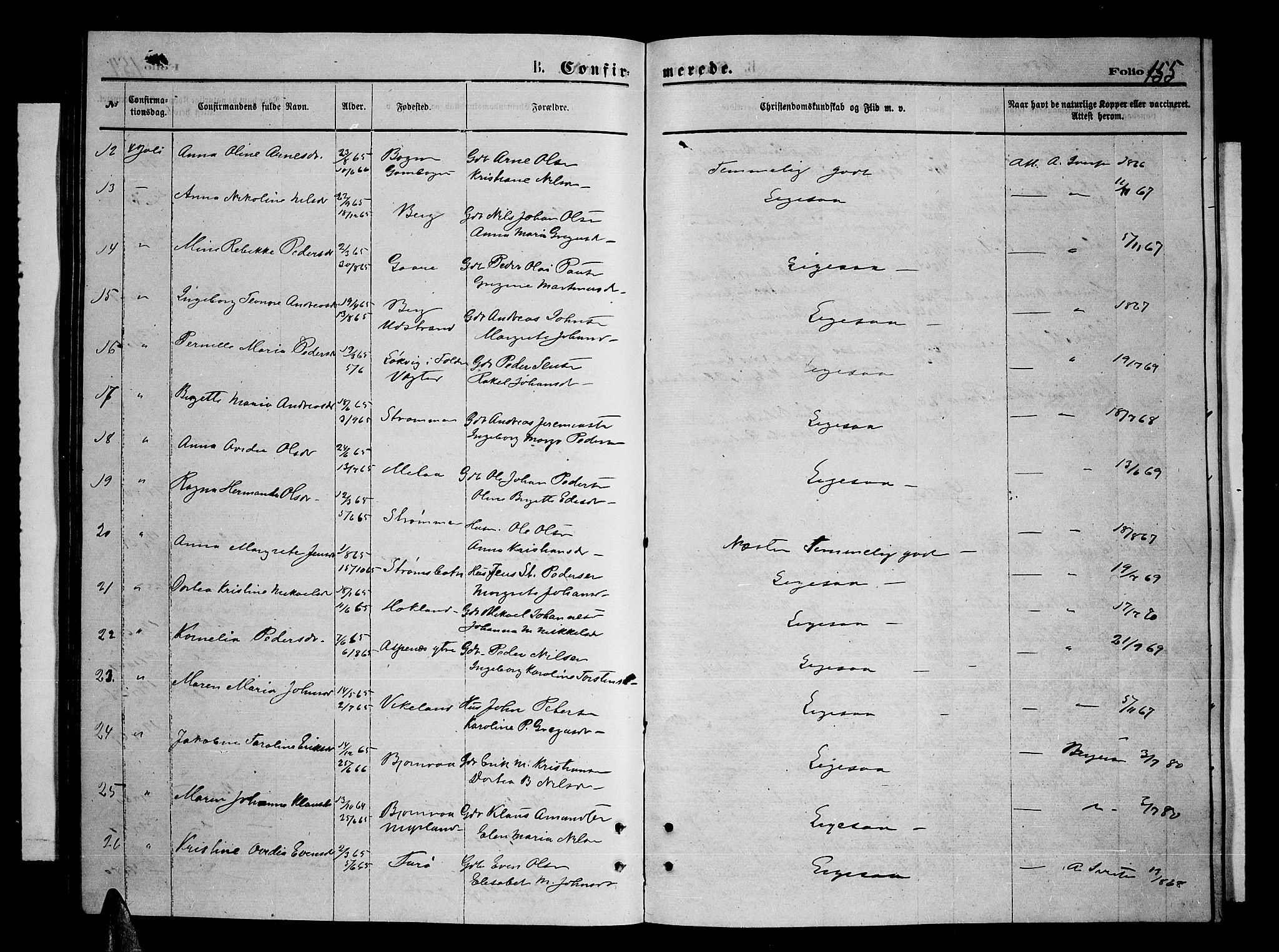 Kvæfjord sokneprestkontor, SATØ/S-1323/G/Ga/Gab/L0004klokker: Parish register (copy) no. 4, 1870-1886, p. 155