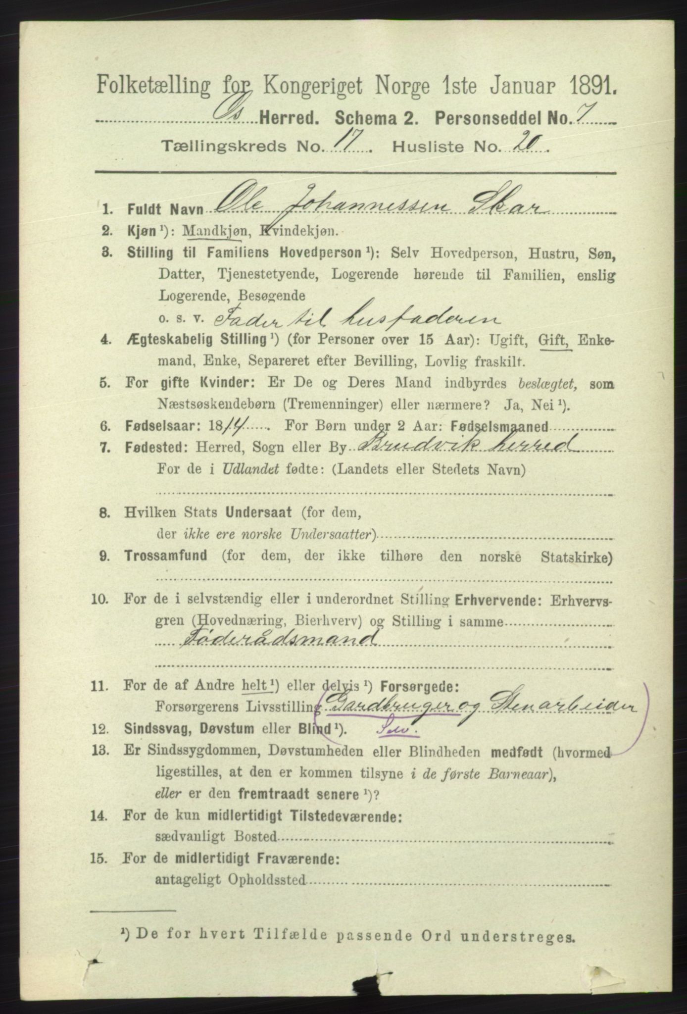 RA, 1891 census for 1243 Os, 1891, p. 3863