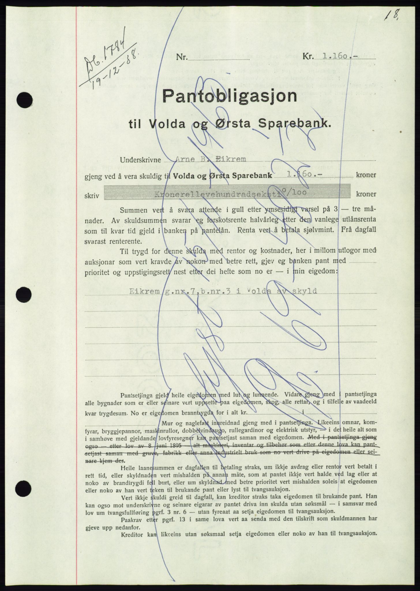 Søre Sunnmøre sorenskriveri, AV/SAT-A-4122/1/2/2C/L0067: Mortgage book no. 61, 1938-1939, Diary no: : 1784/1938