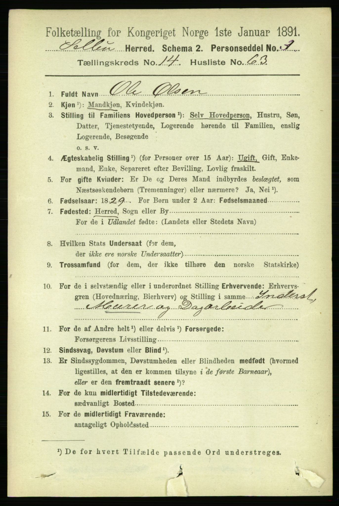 RA, 1891 census for 1664 Selbu, 1891, p. 5490